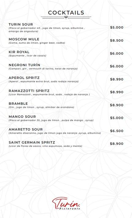 Turin Ristorante меню