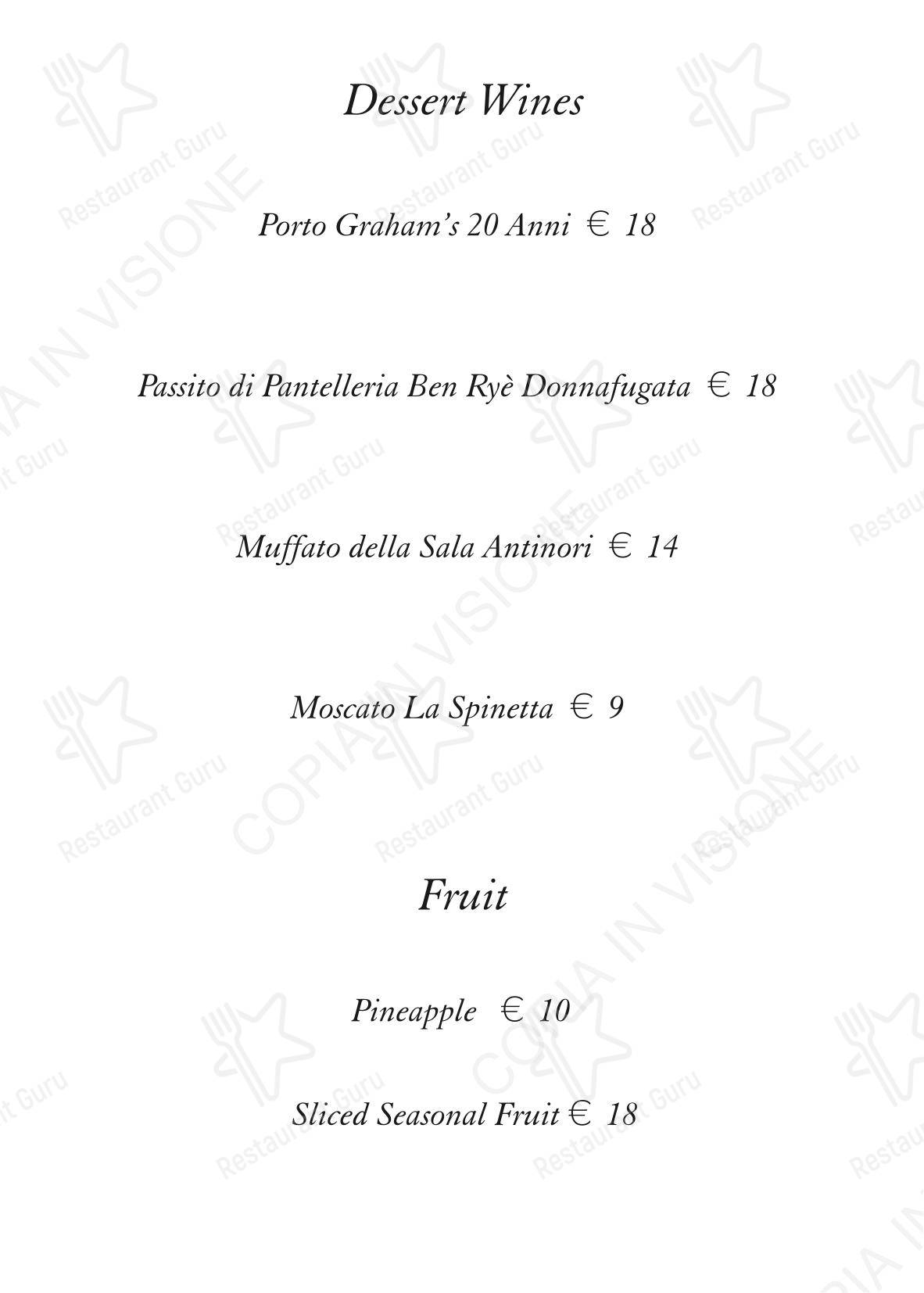 Dinner Menu ресторана VIB в Риме