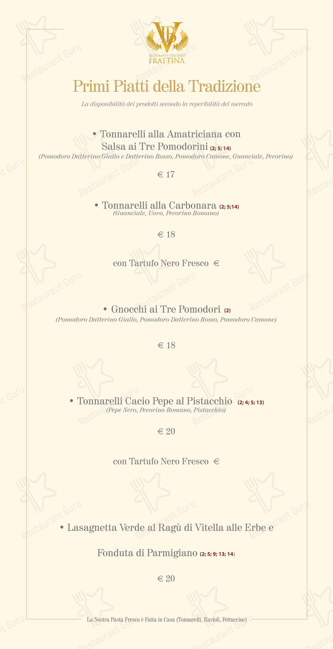 菜单 ресторана VIB в Риме