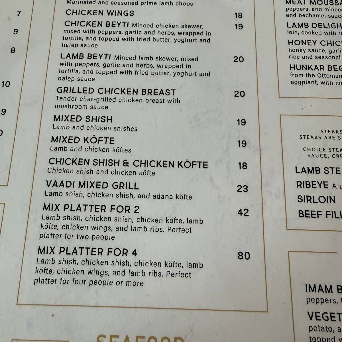 Vaadi Mediterranean Restaurant меню