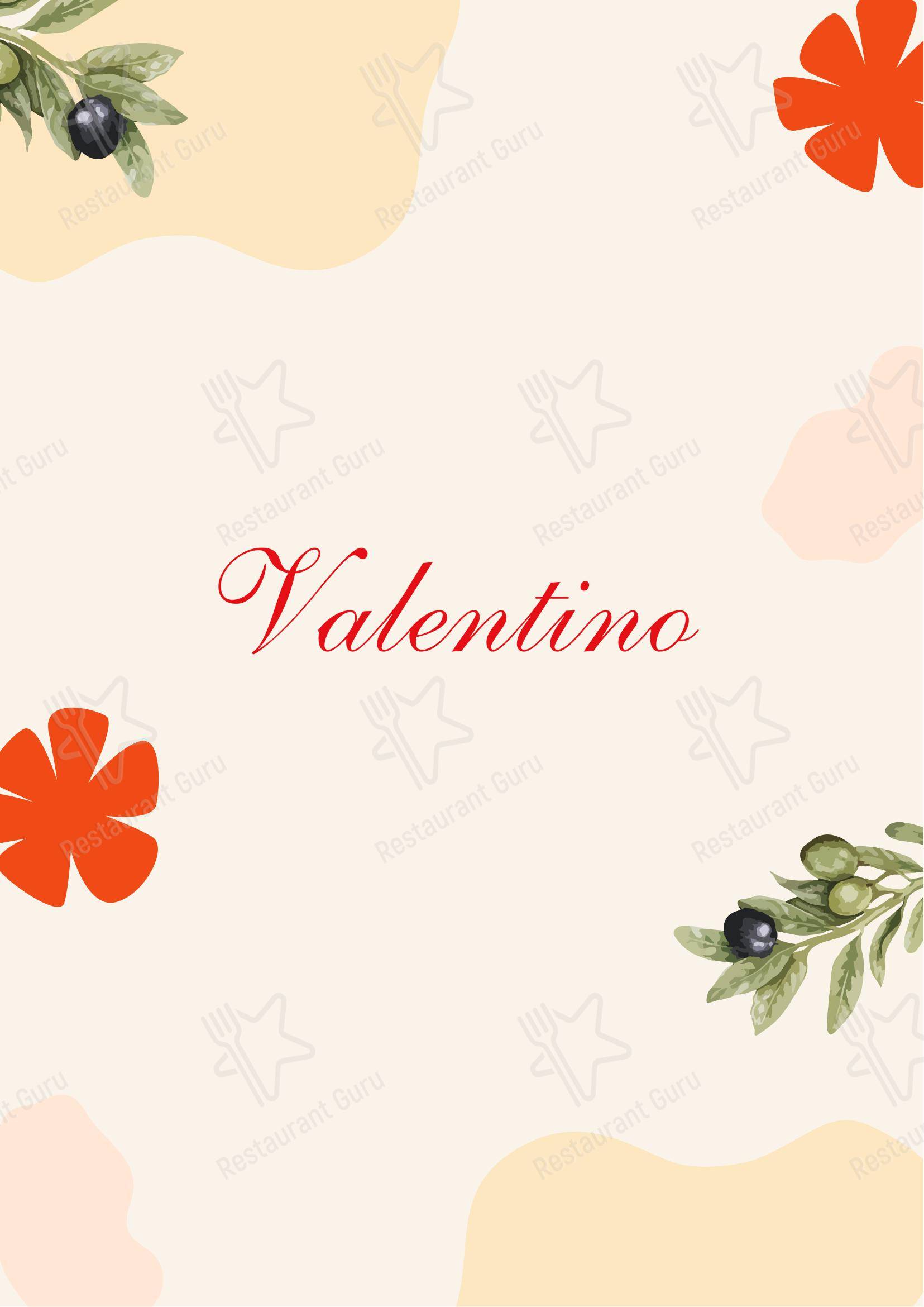 Основное меню ресторана Valentino
