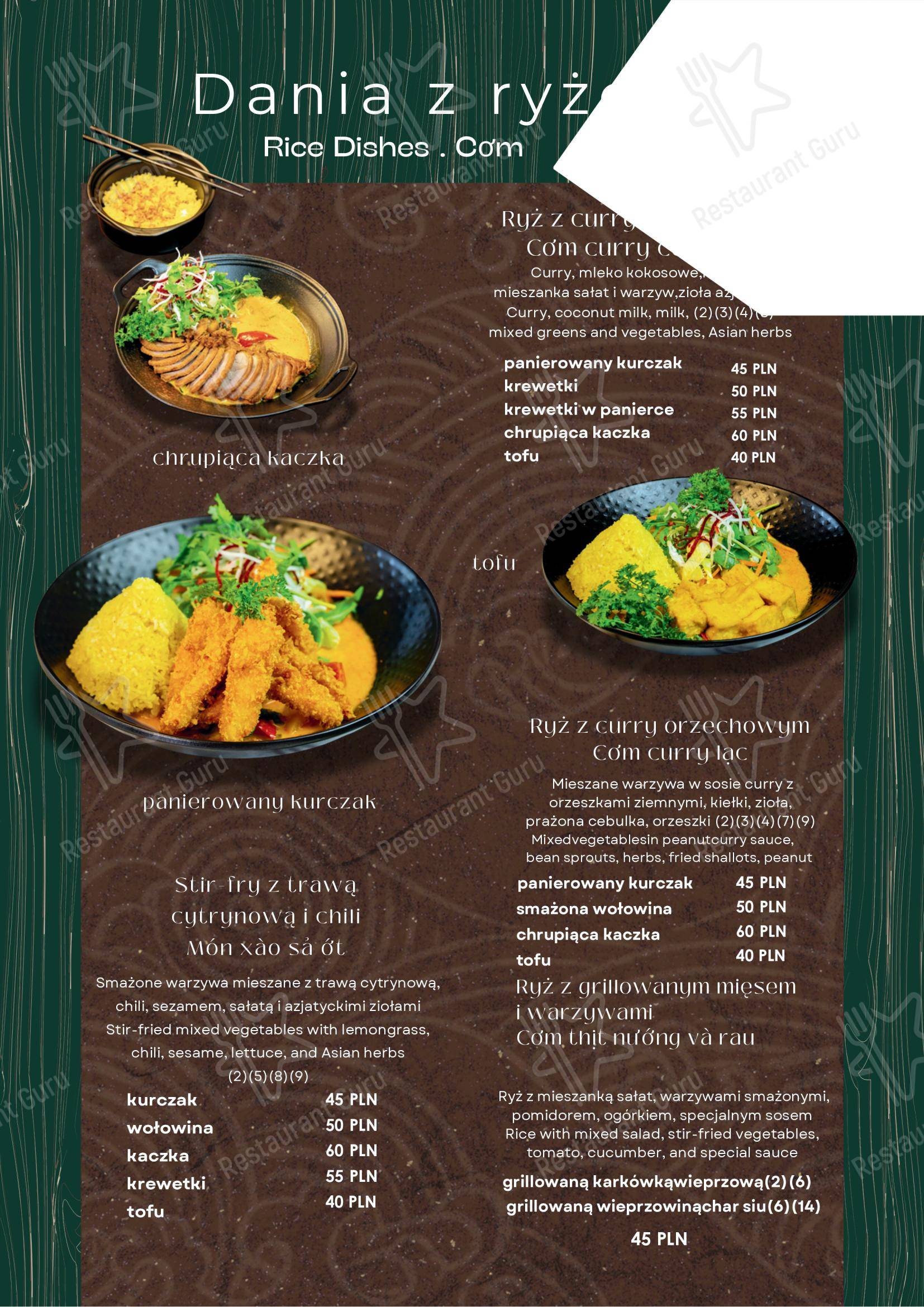 Меню ресторана Viet Rice Essence - Restauracja Wietnamska Bemowo - Меню