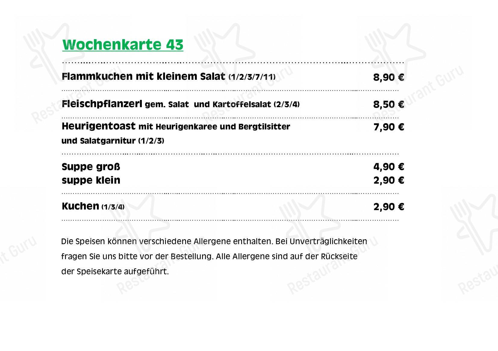 Dinner Menu паба и бара Vinothek Hacker