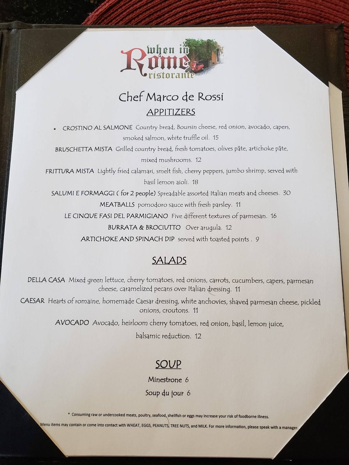 When In Rome Bistro меню