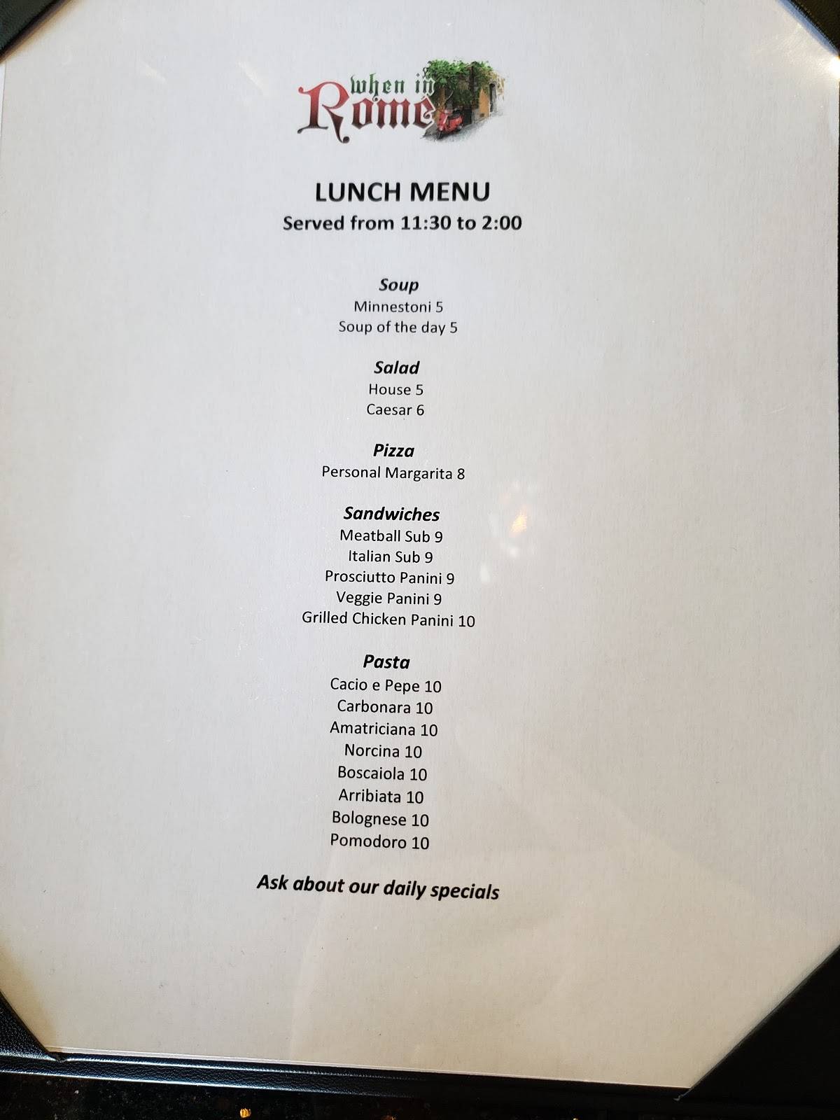 When In Rome Bistro меню