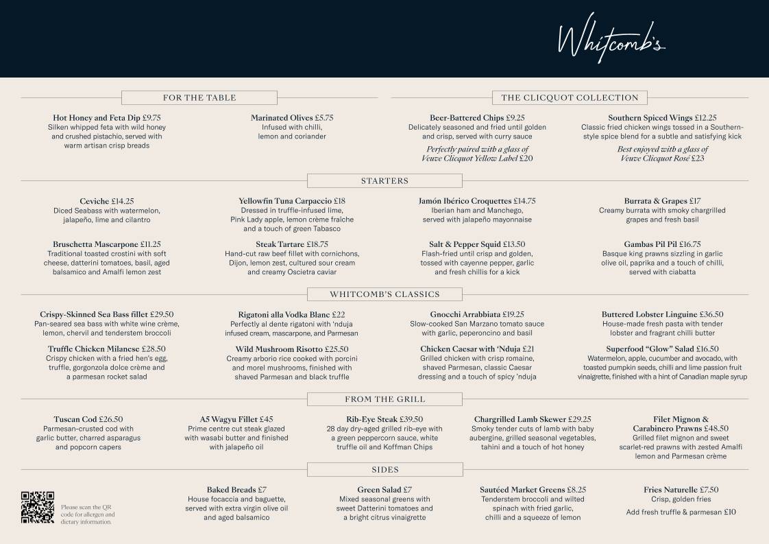 Whitcomb's меню