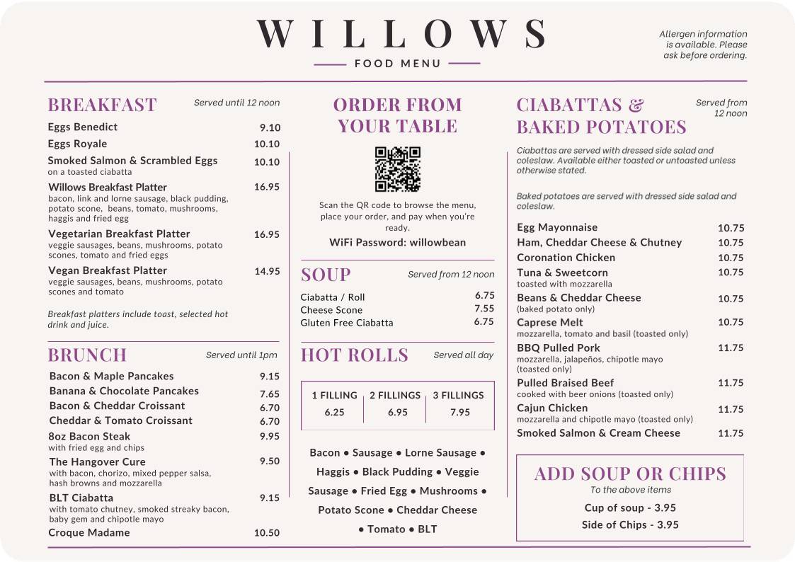 Willows меню
