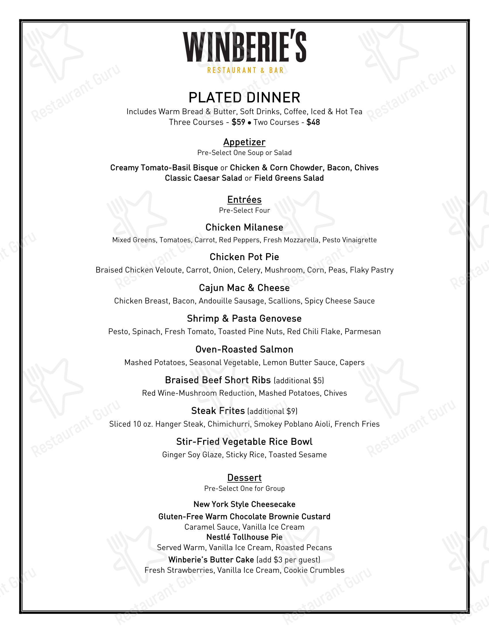 Wine Menu паба и бара Winberie's Restaurant & Bar в Саммите