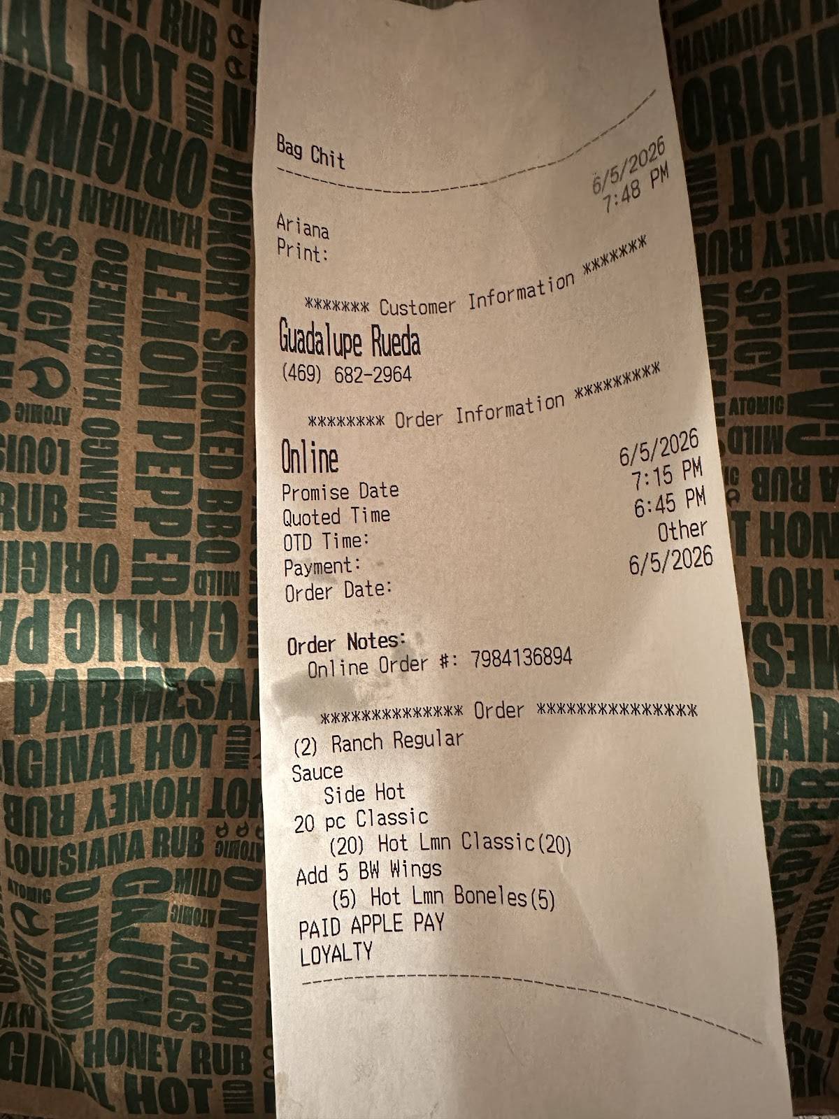 Wingstop меню