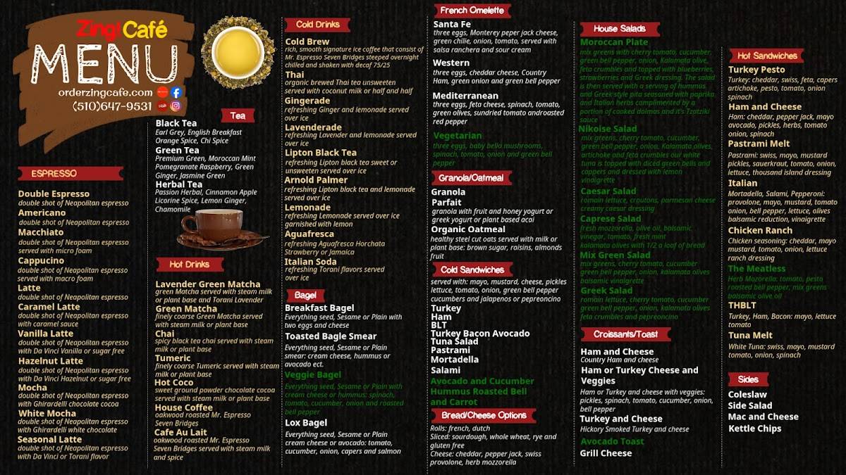 Zing!Cafe меню