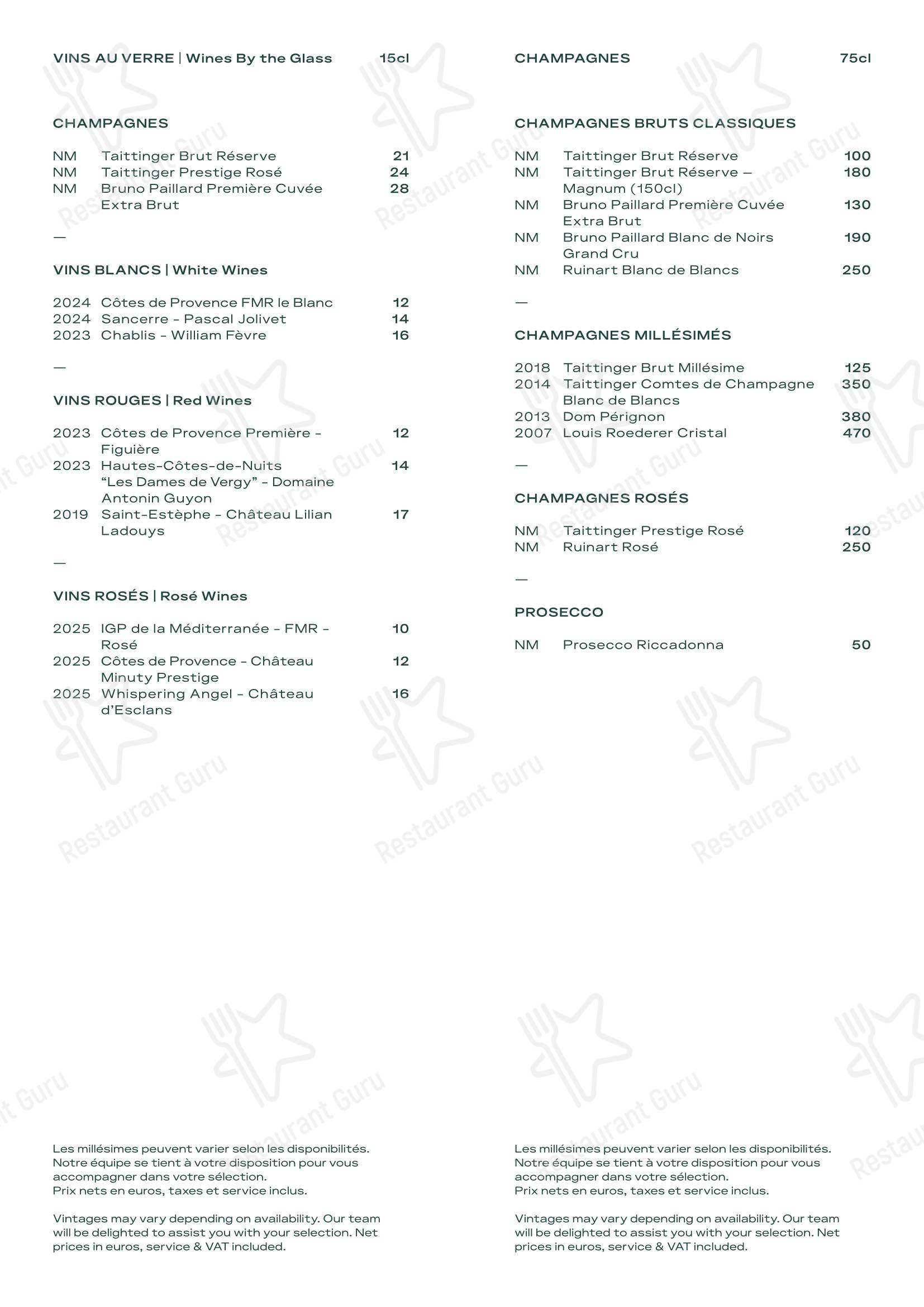 Wine Menu ресторана Le 3e Restaurant - Terrasse