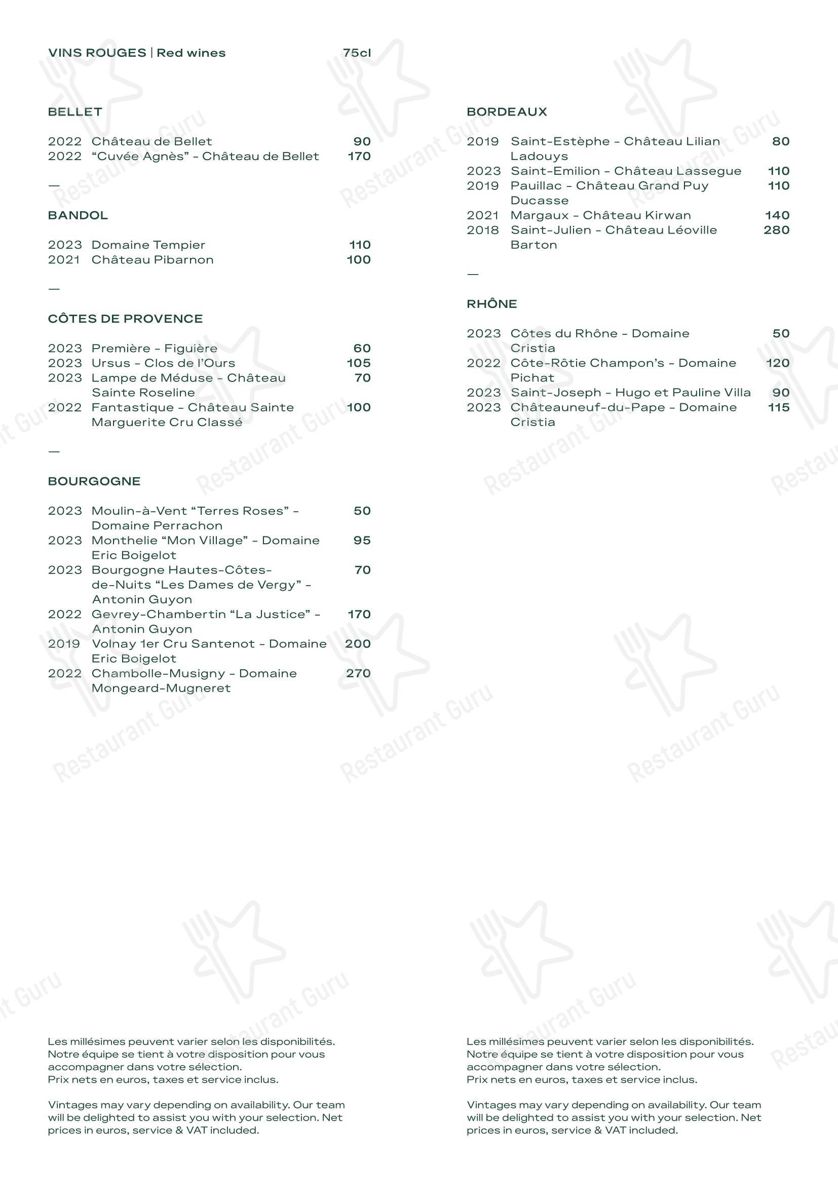 Wine Menu ресторана Le 3e Restaurant - Terrasse в Ницце