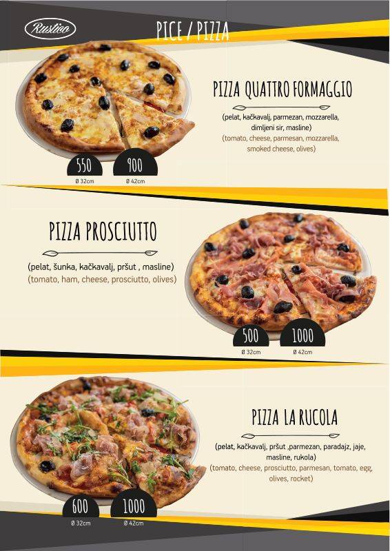 Rustico - restoran pizzeria меню