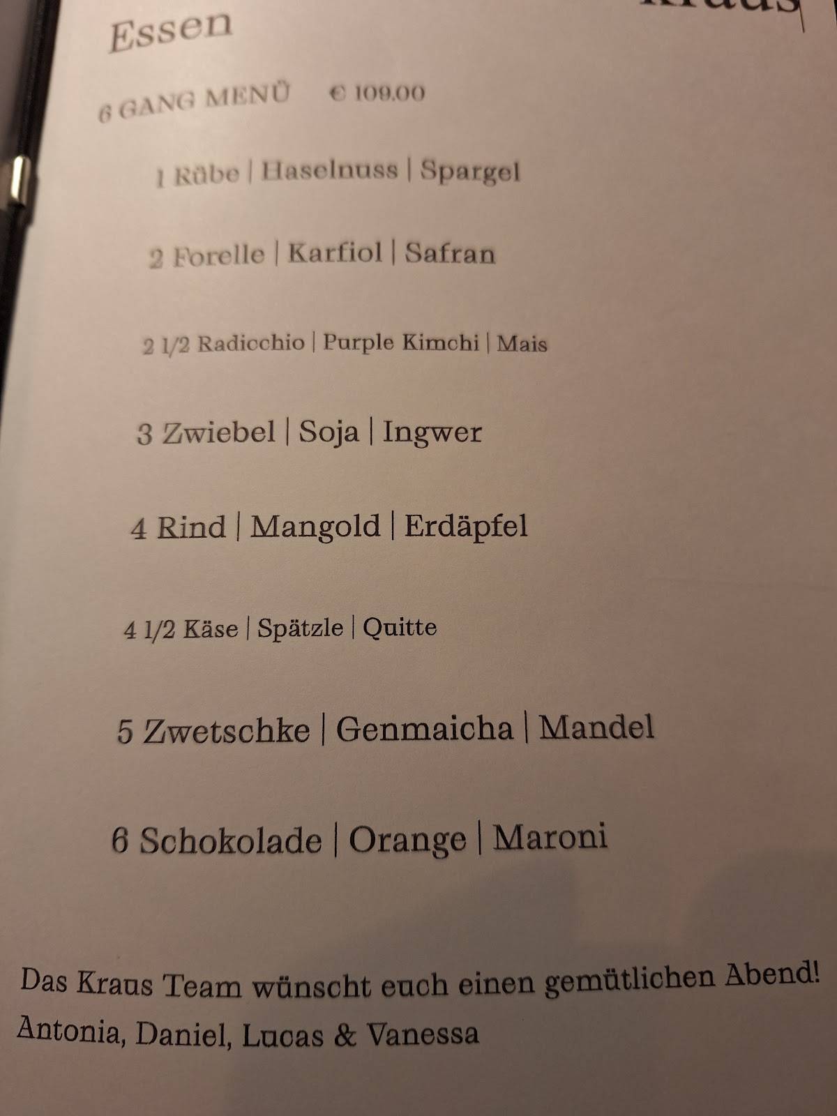 das kraus меню
