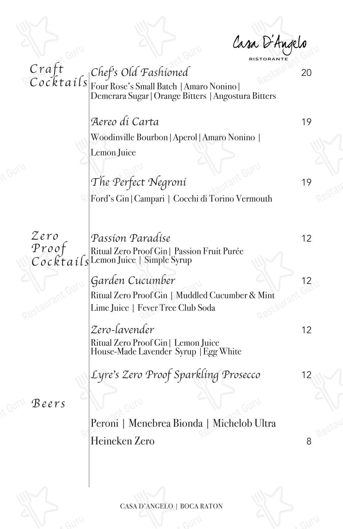 Меню паба и бара Casa D'Angelo Ristorante - 菜单