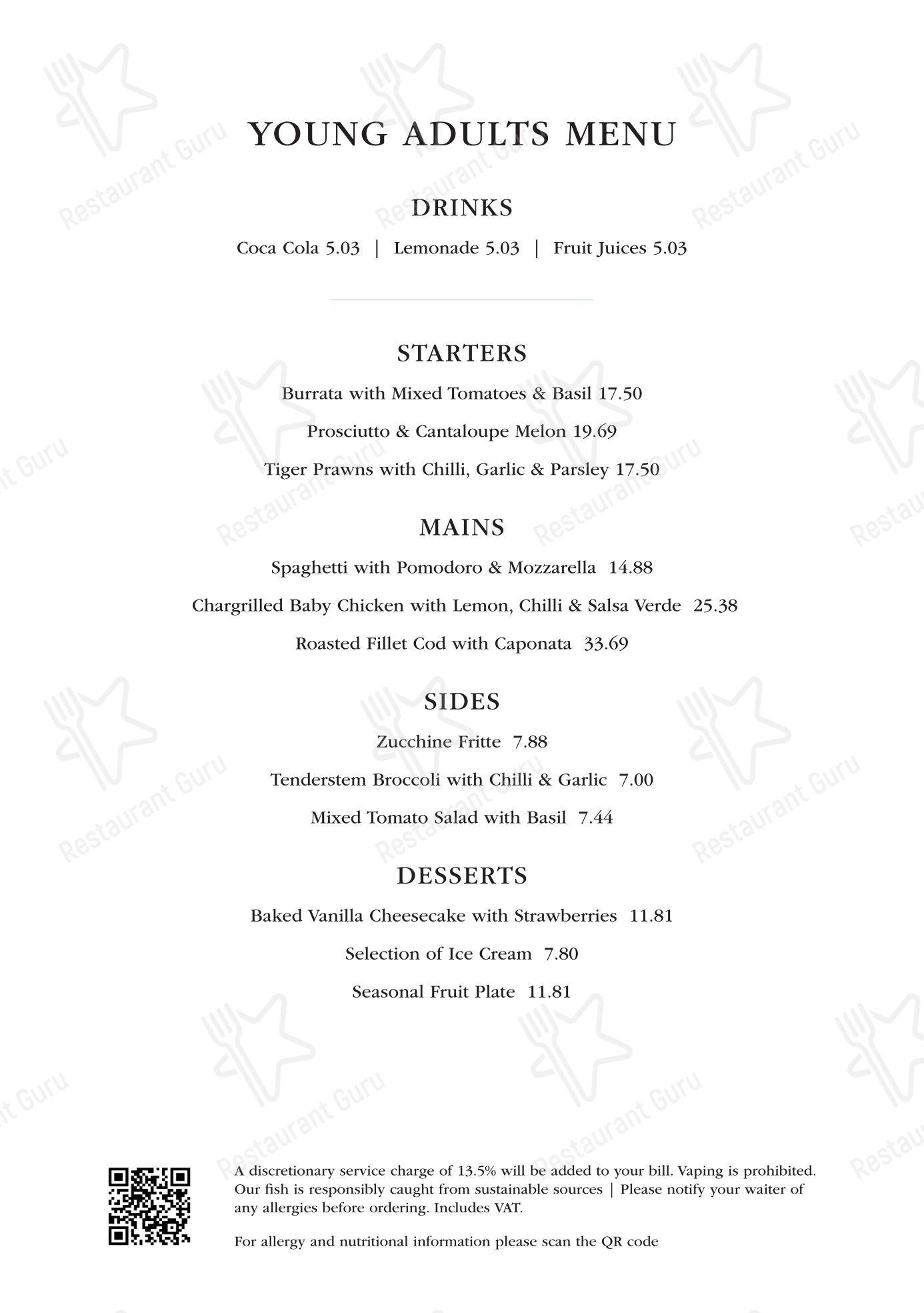 Daphne's в Лондоне - Restaurant Menu