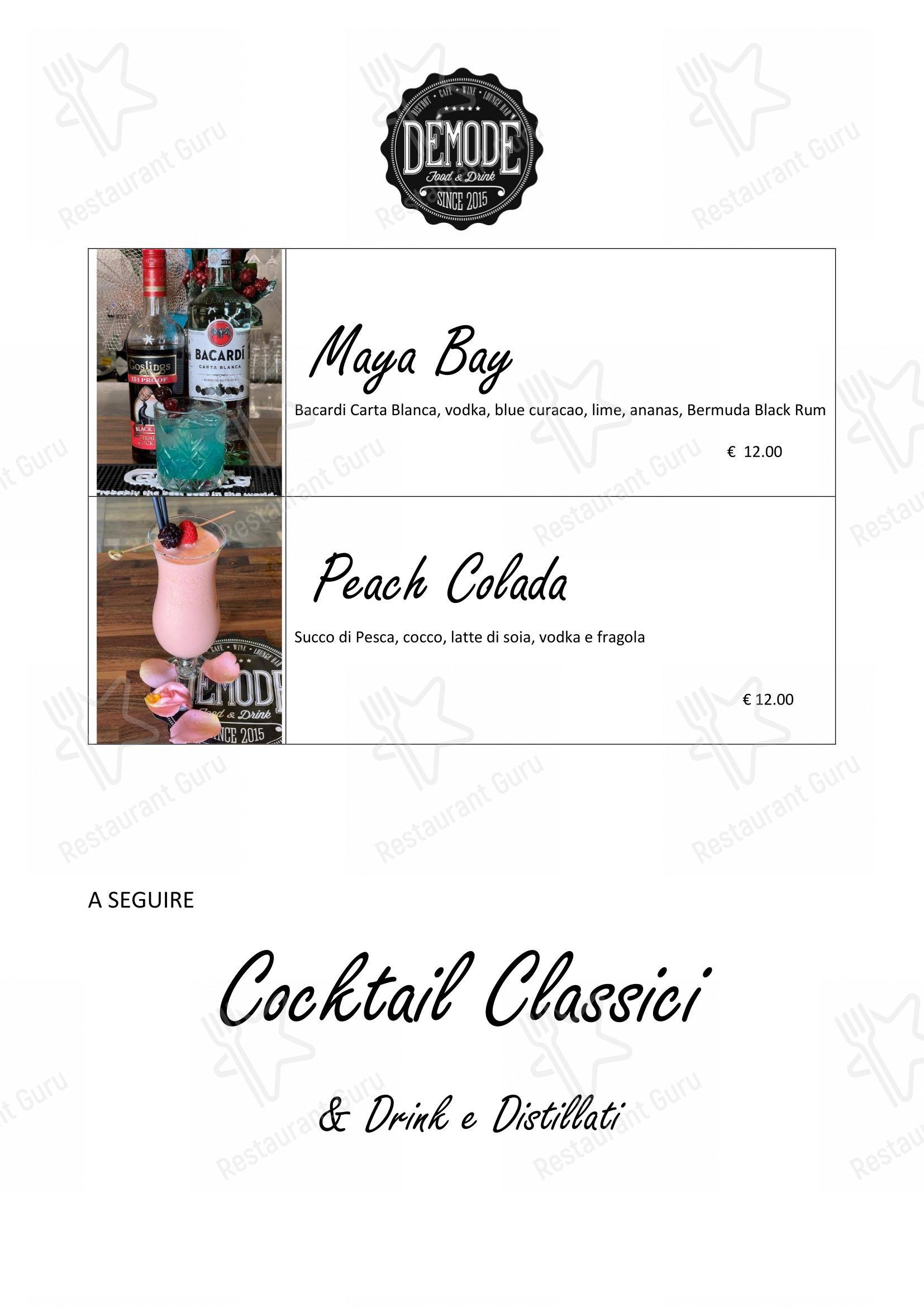 Меню паба и бара Démodé в Риме