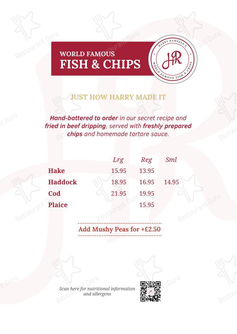 Wine Menu фастфуда Harry Ramsden's