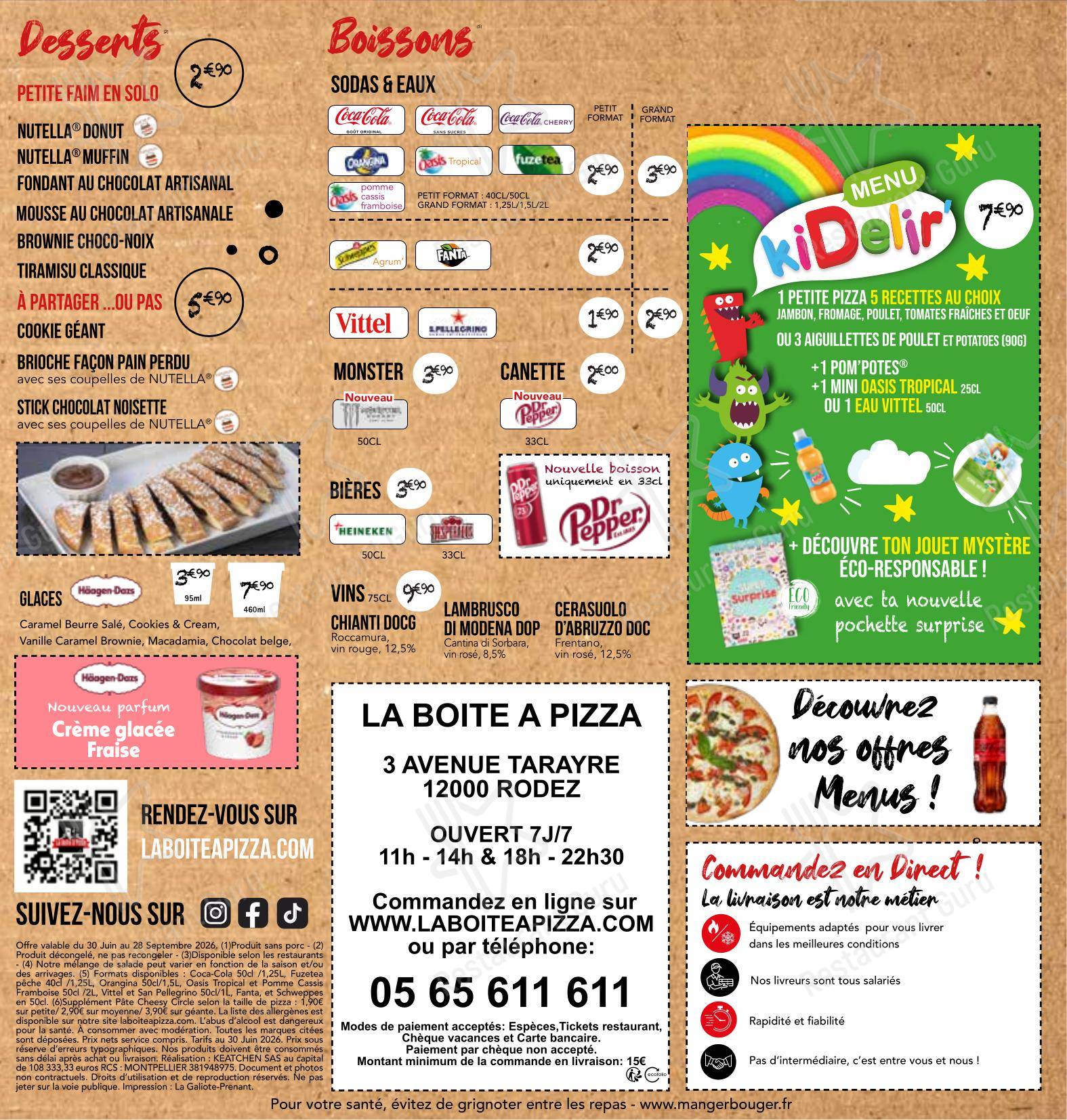 LA BOÎTE A PIZZA Rodez в Родезе - Меню напитков