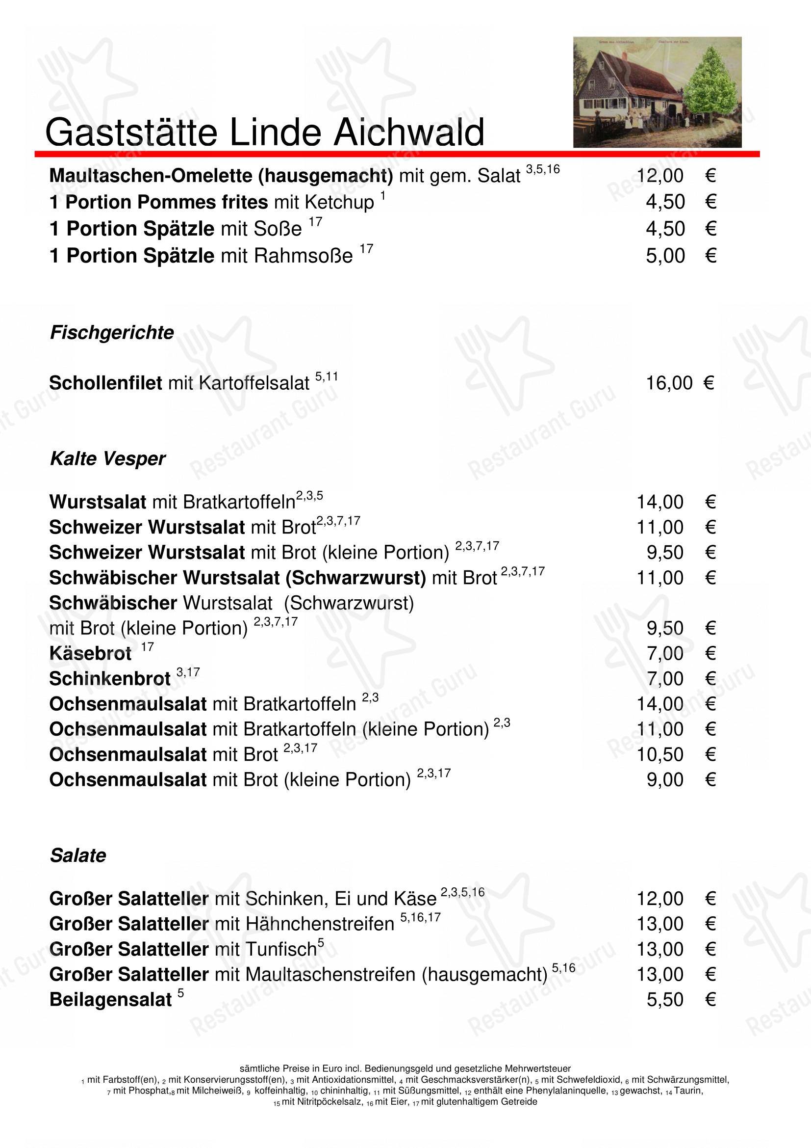 Linde Aichwald в Айхвальде - Меню напитков