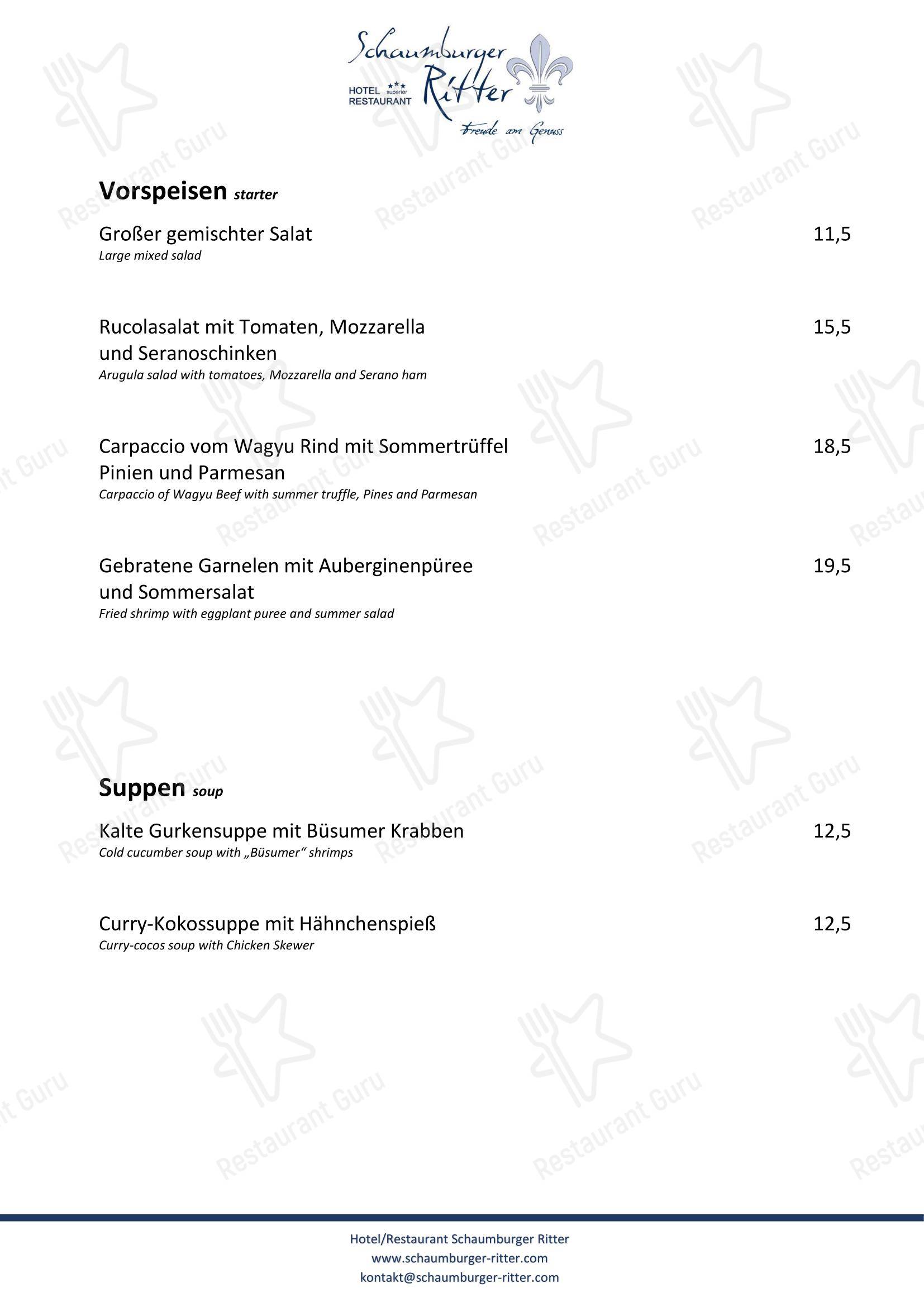 Wine Menu ресторана Restaurant Schaumburger Ritter в Ринтельне