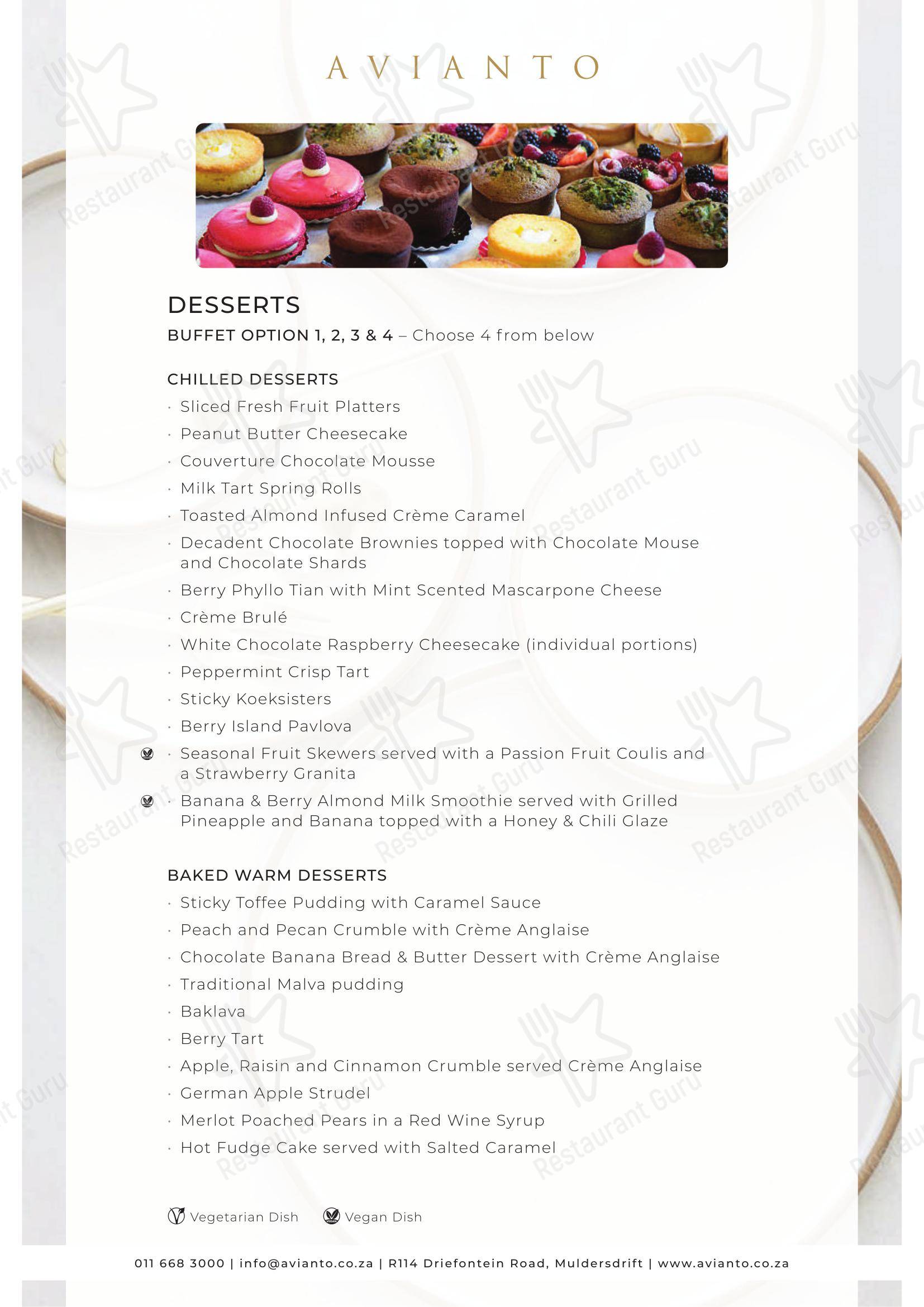 Меню ресторана Restaurant Cielo @ Avianto - Takeaway Menu