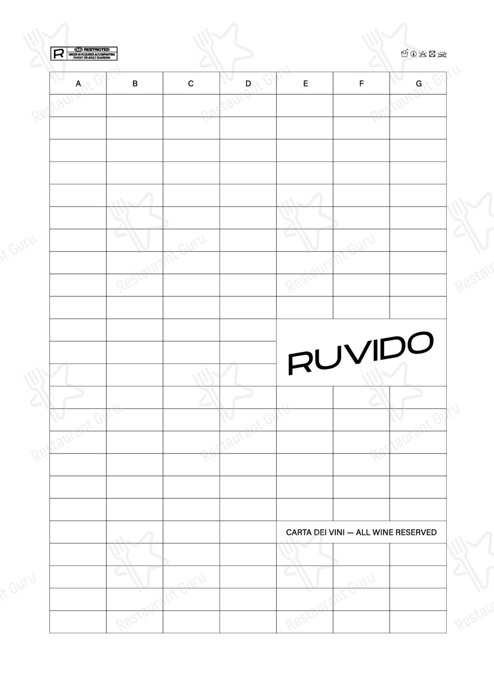 Меню напитков паба и бара Ruvido