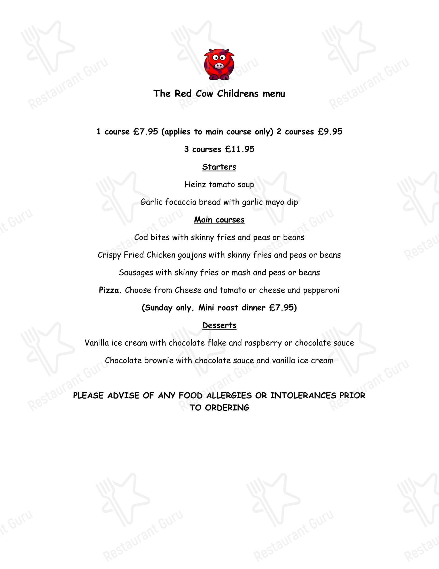 The Red Cow в Дерби - Takeaway Menu