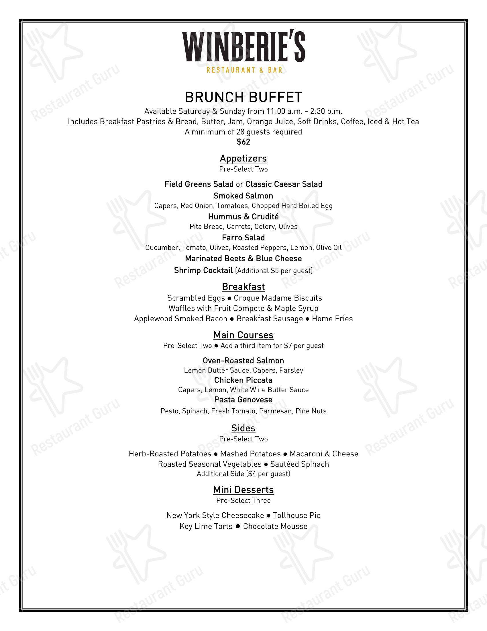 Меню паба и бара Winberie's Restaurant & Bar - Wine Menu