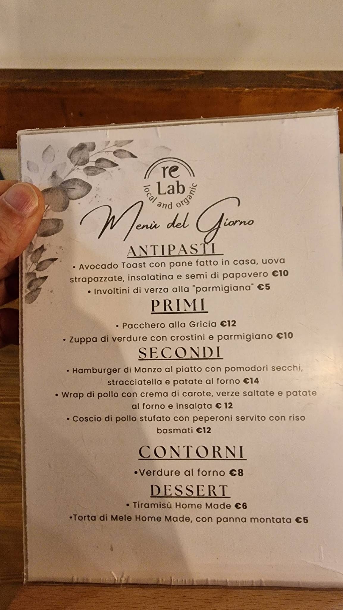 reLab local and organic меню
