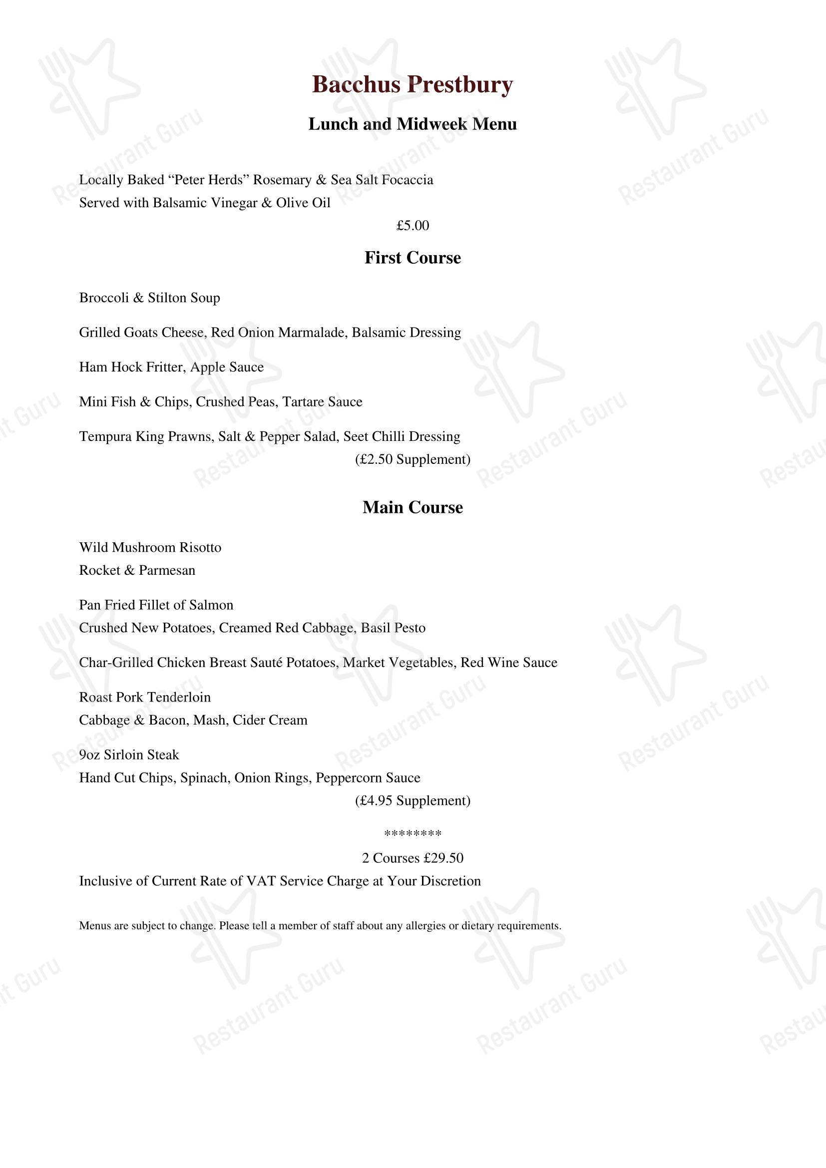Крафт меню ресторана Bacchus Restaurant & Champagne Bar