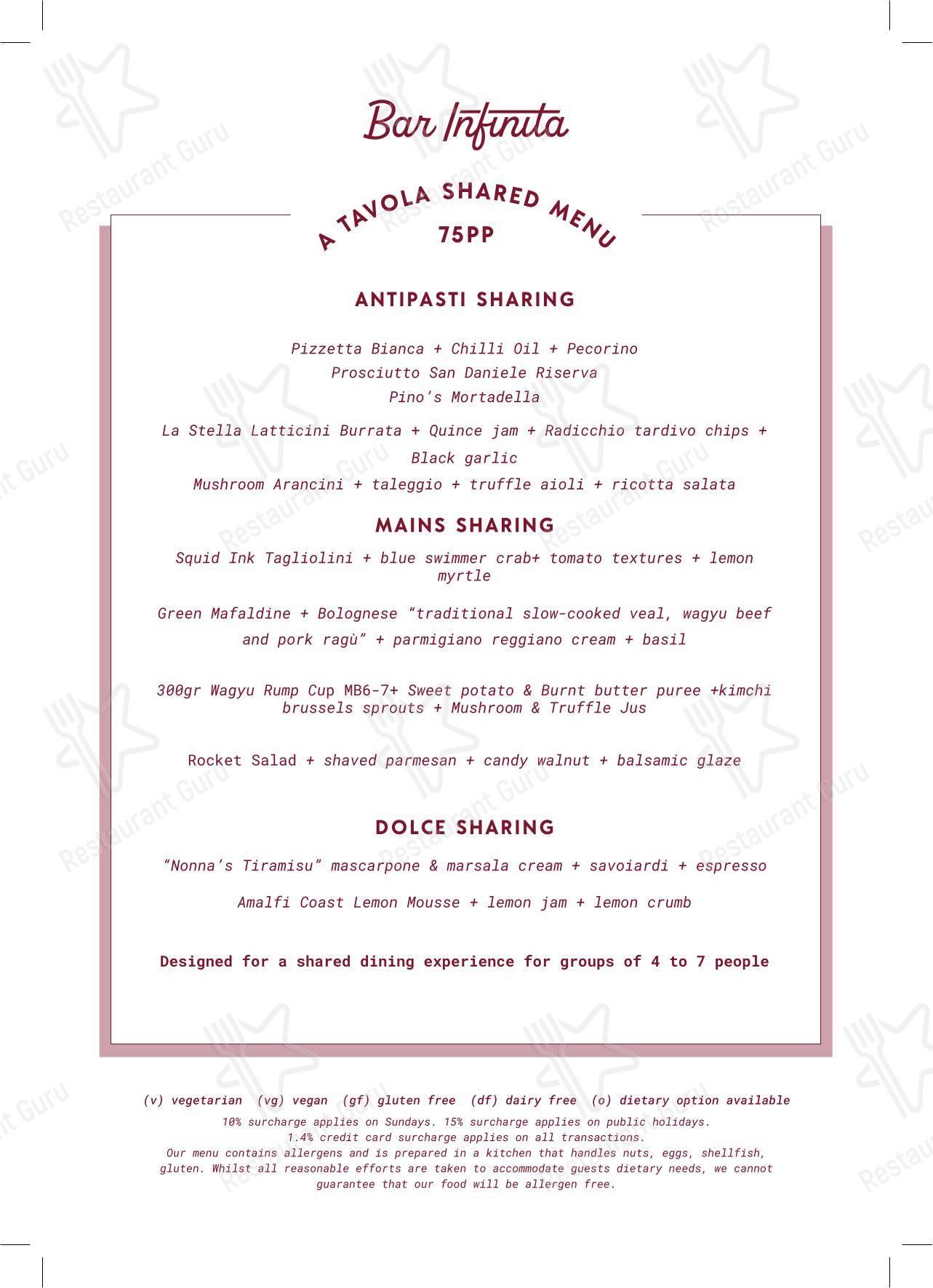 Wine Menu ресторана Bar Infinita