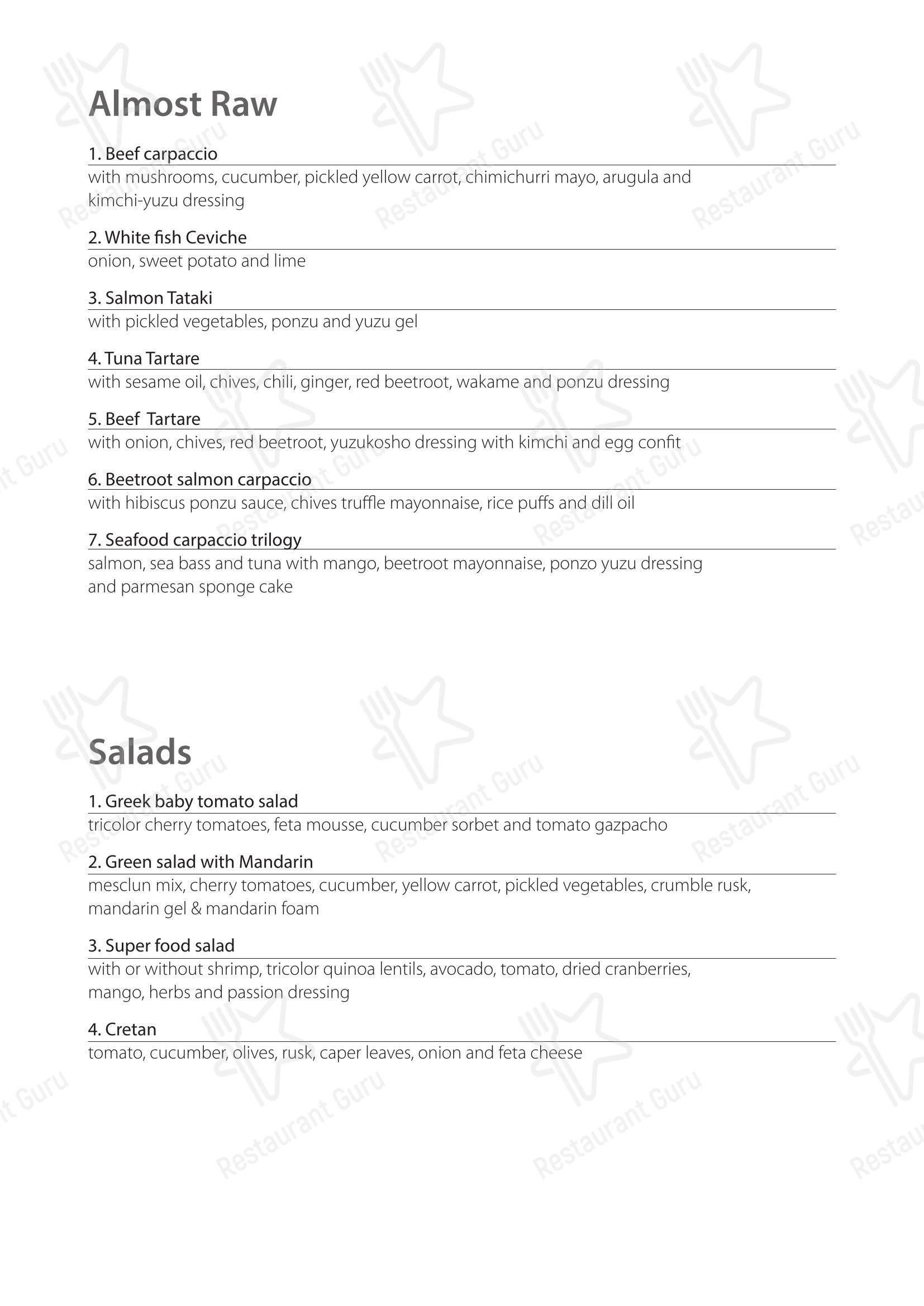 Основное меню ресторана Beachcomber Bar Restaurant Stalis