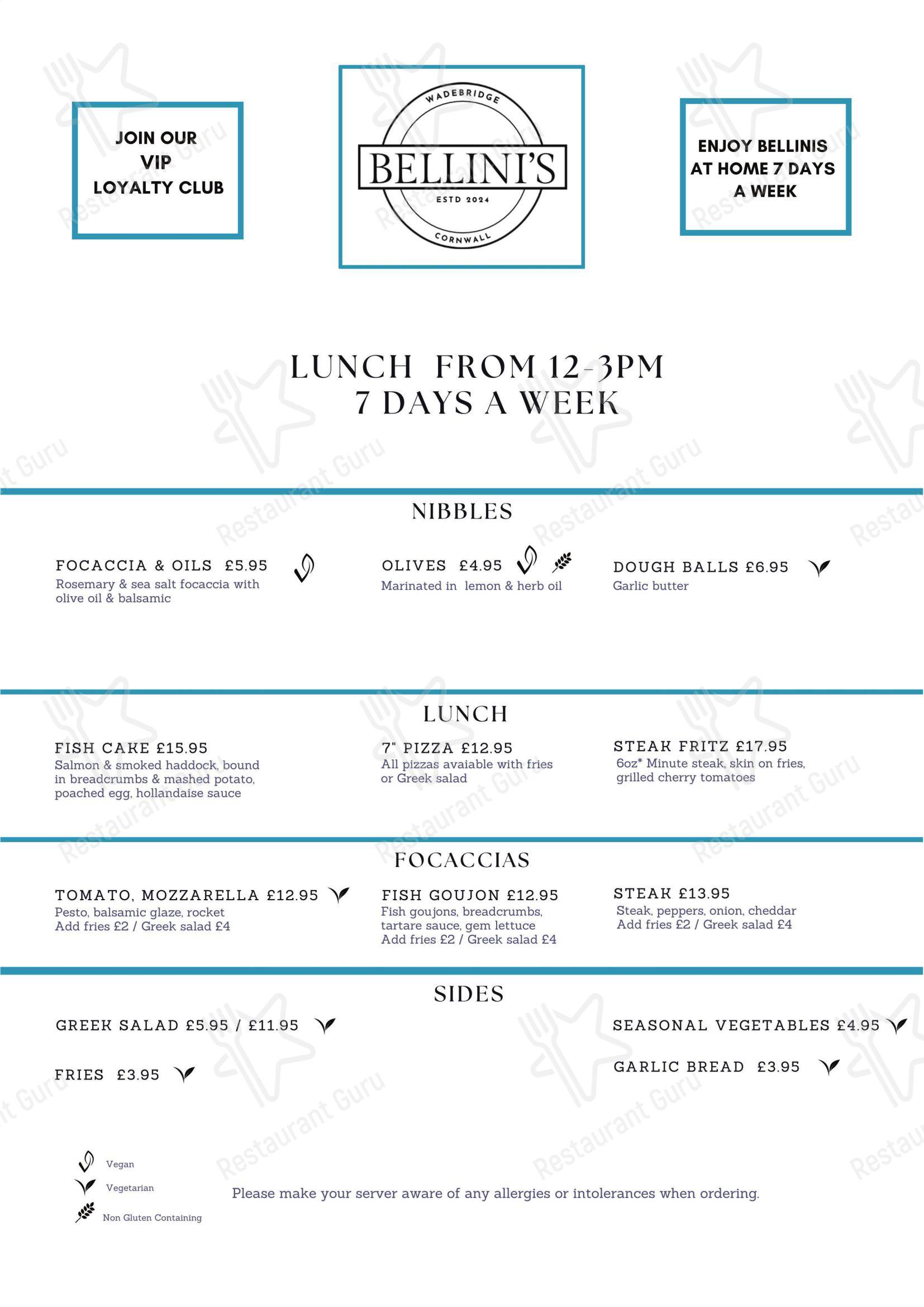 Bellini's в Уэйдбридже - Dinner Menu