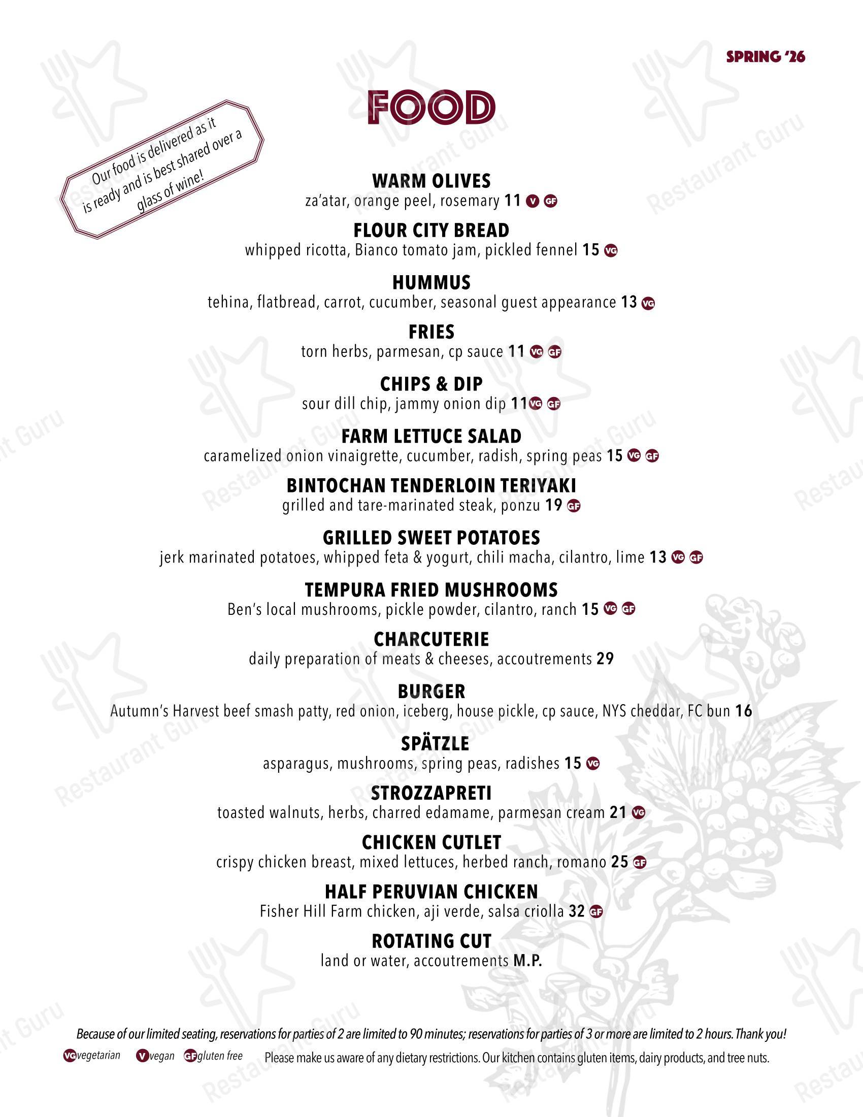 Carnegie Cellars Wine Bar & Kitchen в Рочестере - Основное меню