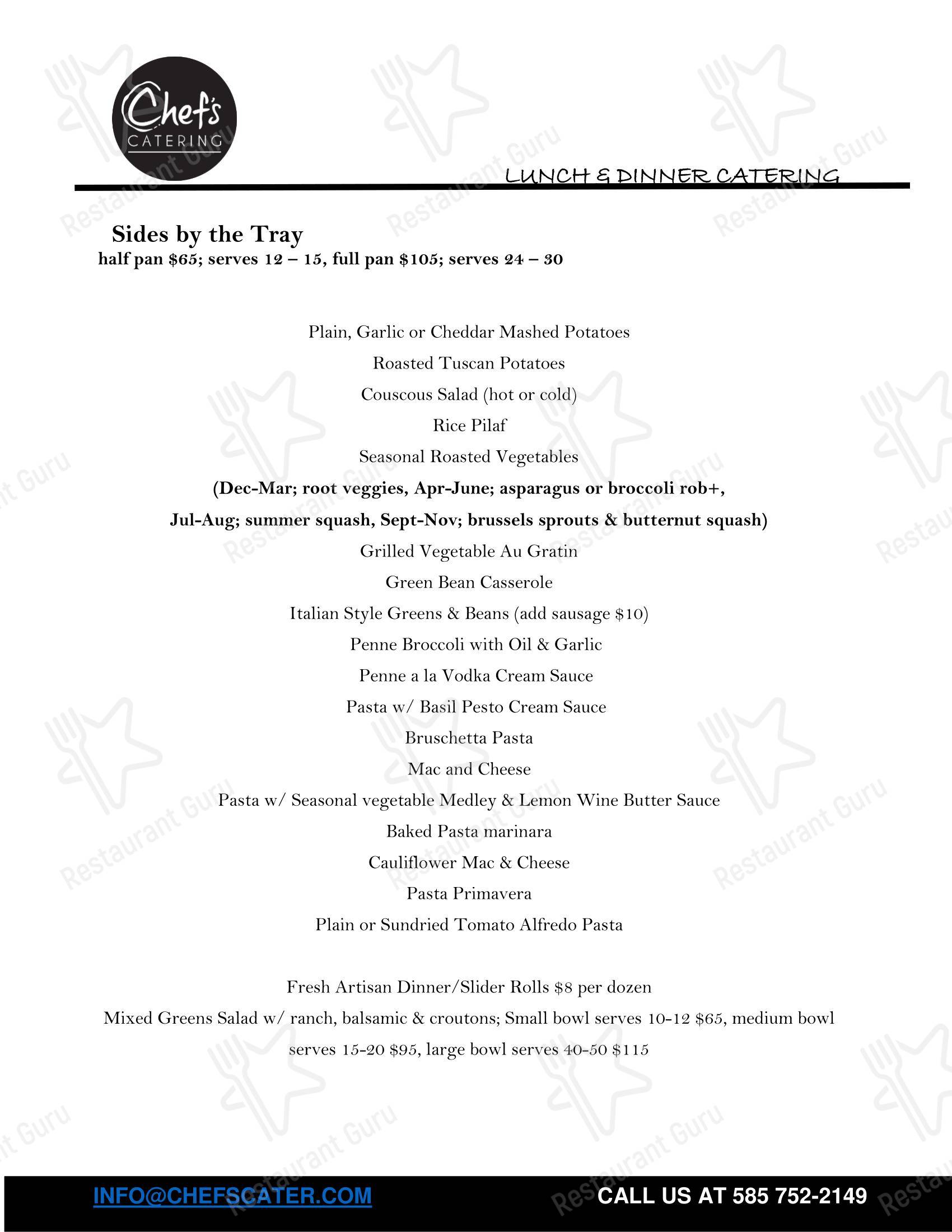 Меню напитков десерта Chef's Catering в Рочестере