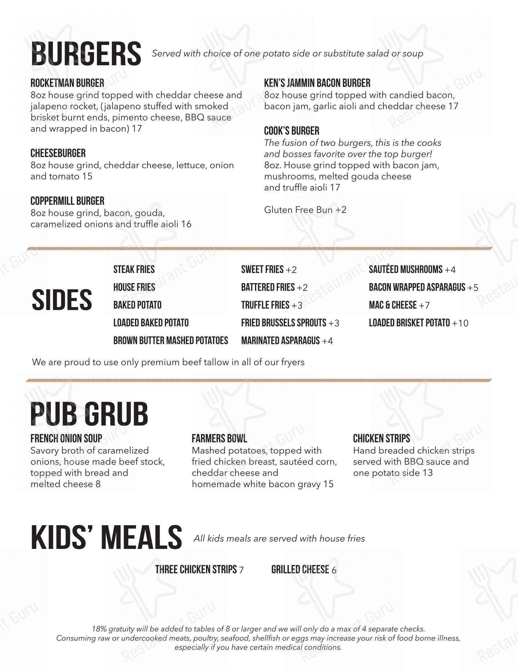 Коктейльная карта стейк хауса Coppermill Steakhouse & Lounge