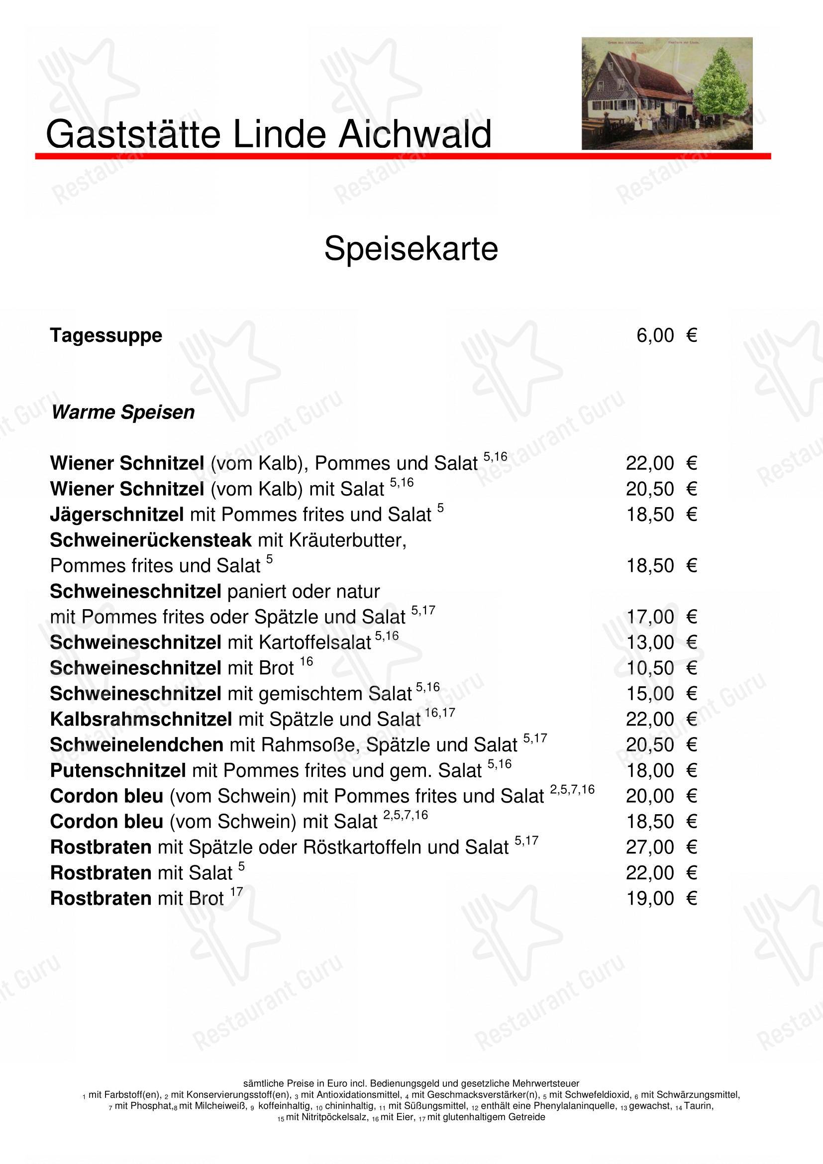 Меню ресторана Linde Aichwald - Меню напитков