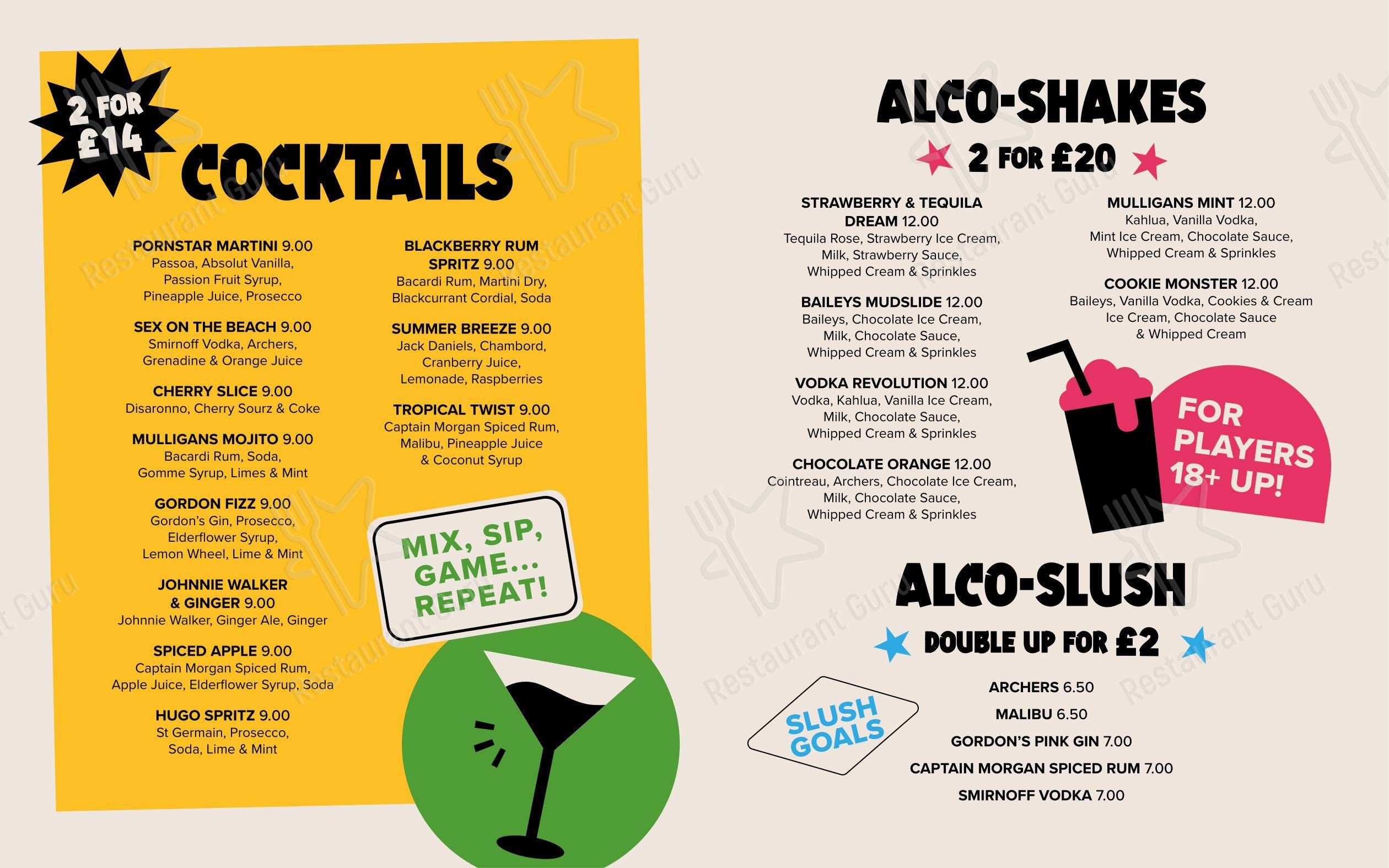 Mulligans Guildford в Гилфорде - 菜单