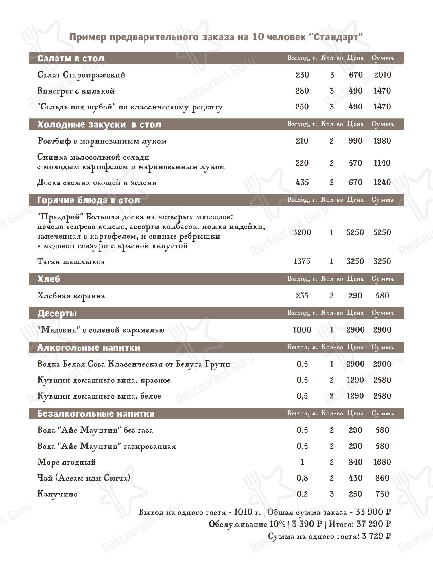 Меню паба и бара Pan Smetan - Меню напитков