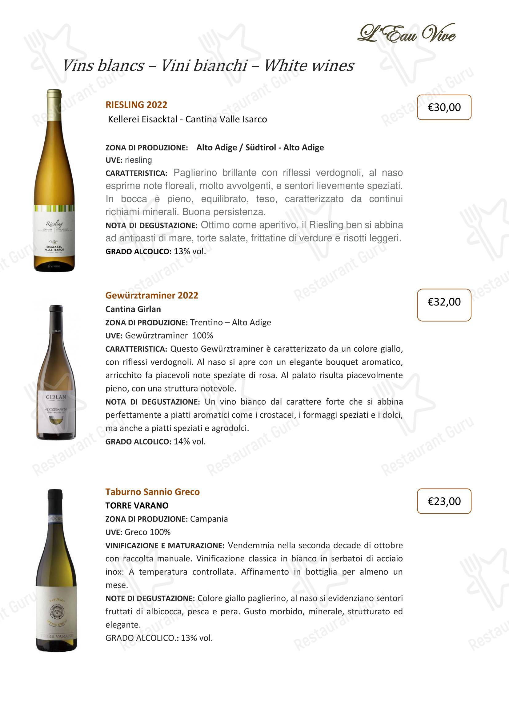 Меню ресторана Restaurant L'Eau Vive - Lunch Menu