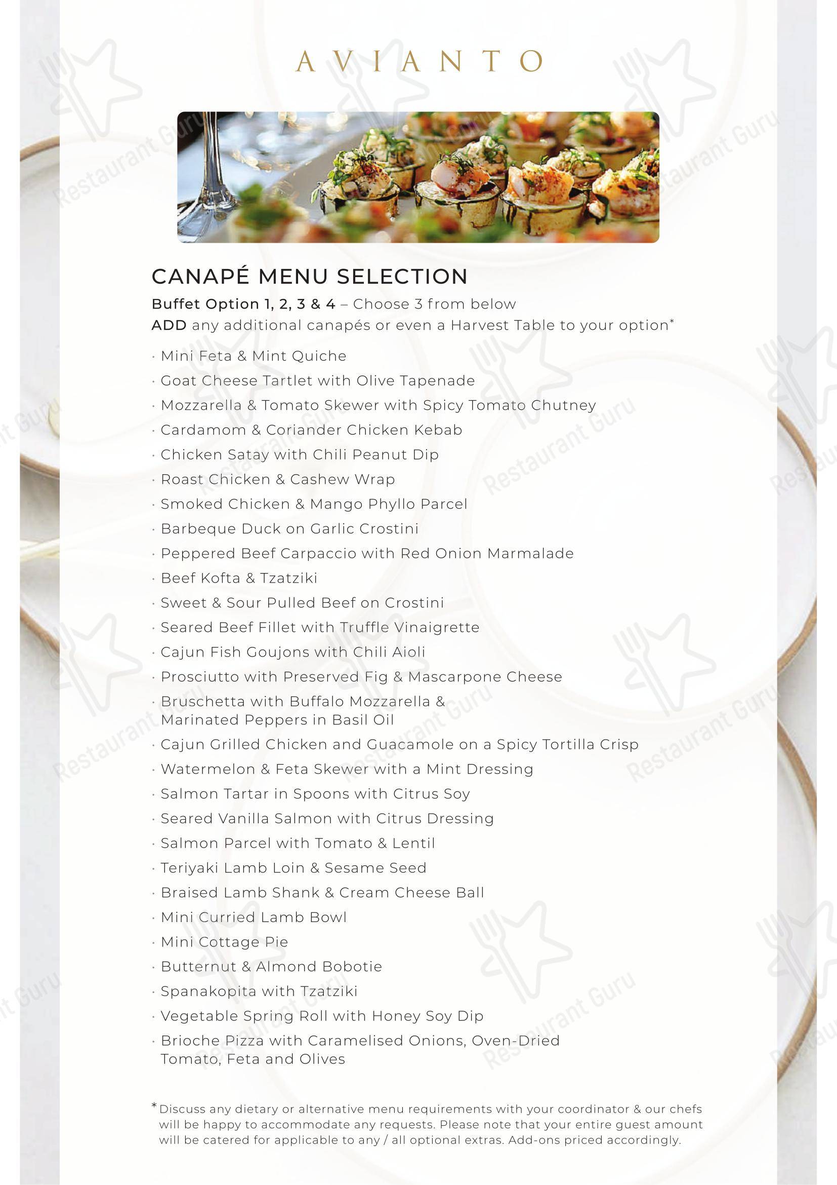 Takeaway Menu ресторана Restaurant Cielo @ Avianto