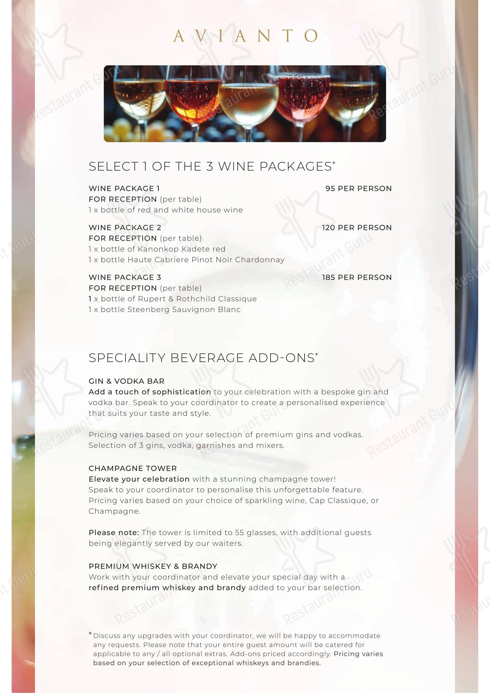 Takeaway Menu ресторана Restaurant Cielo @ Avianto