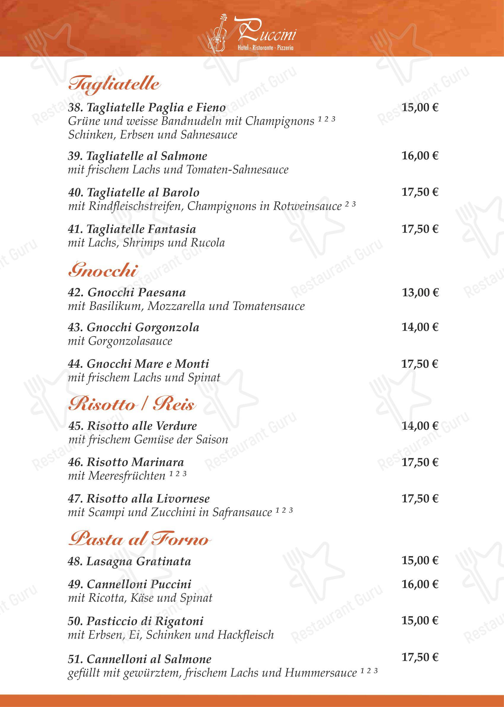Меню ресторана Ristorante & Hotel Puccini Rastatt