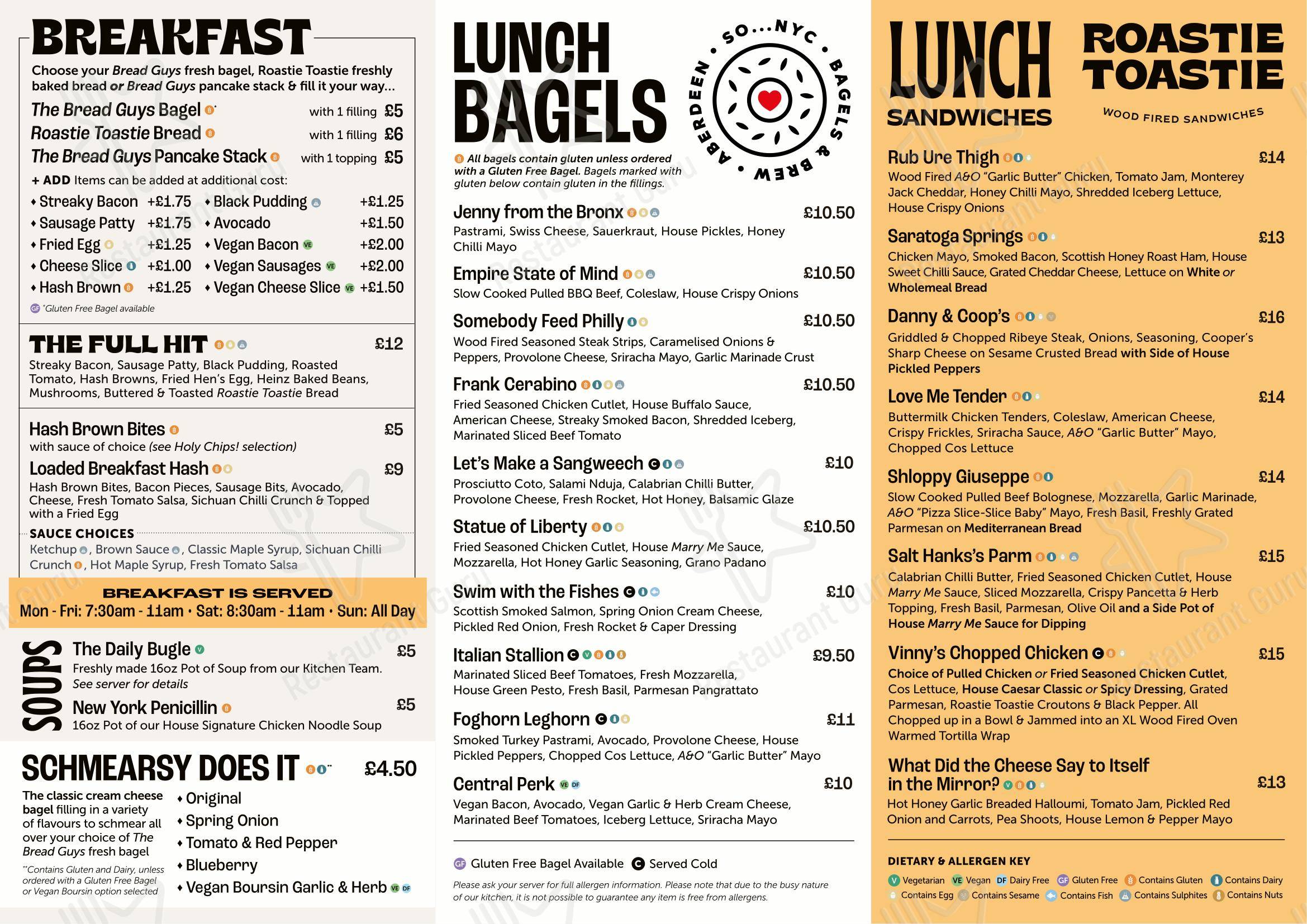 Меню кафе So...NYC Bagels & Brew - Меню