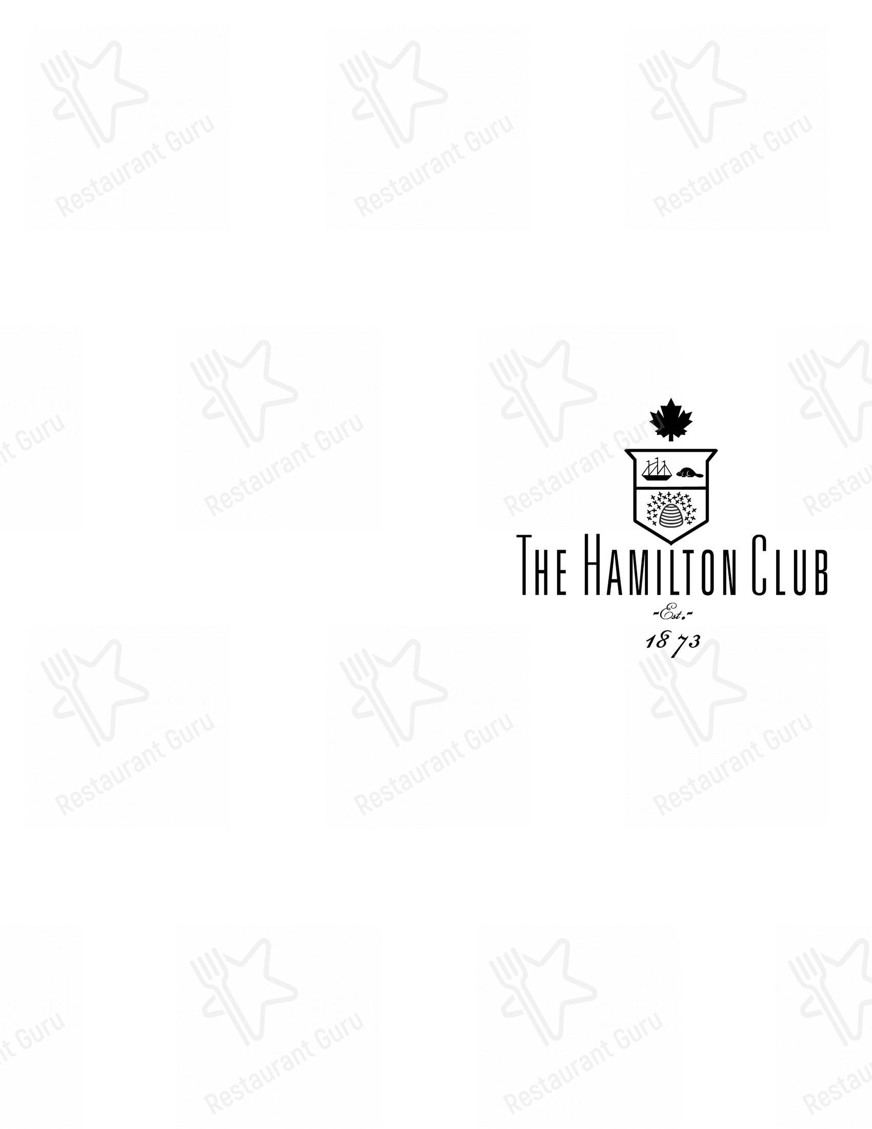 Lunch Menu паба и бара The Hamilton Club