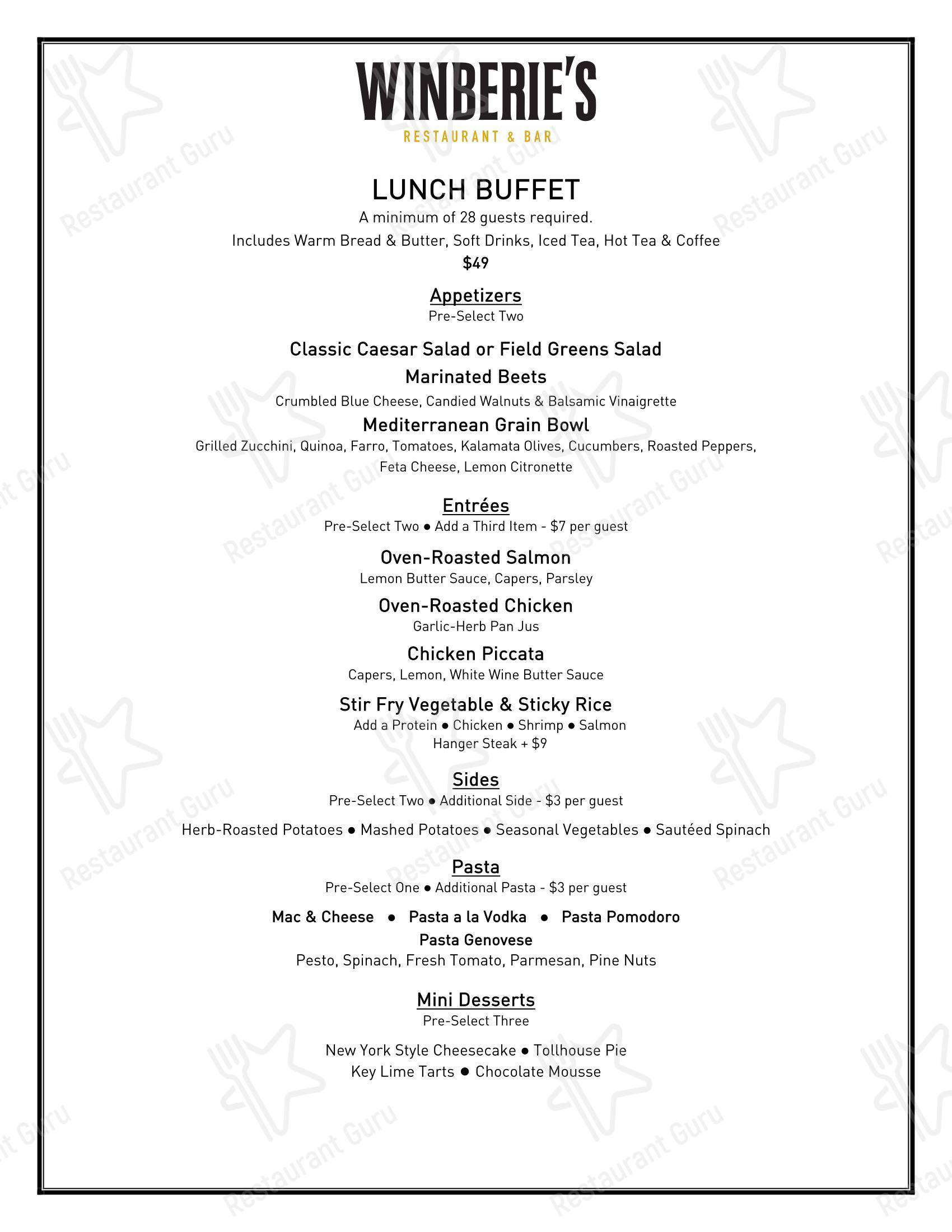 Wine Menu паба и бара Winberie's Restaurant & Bar
