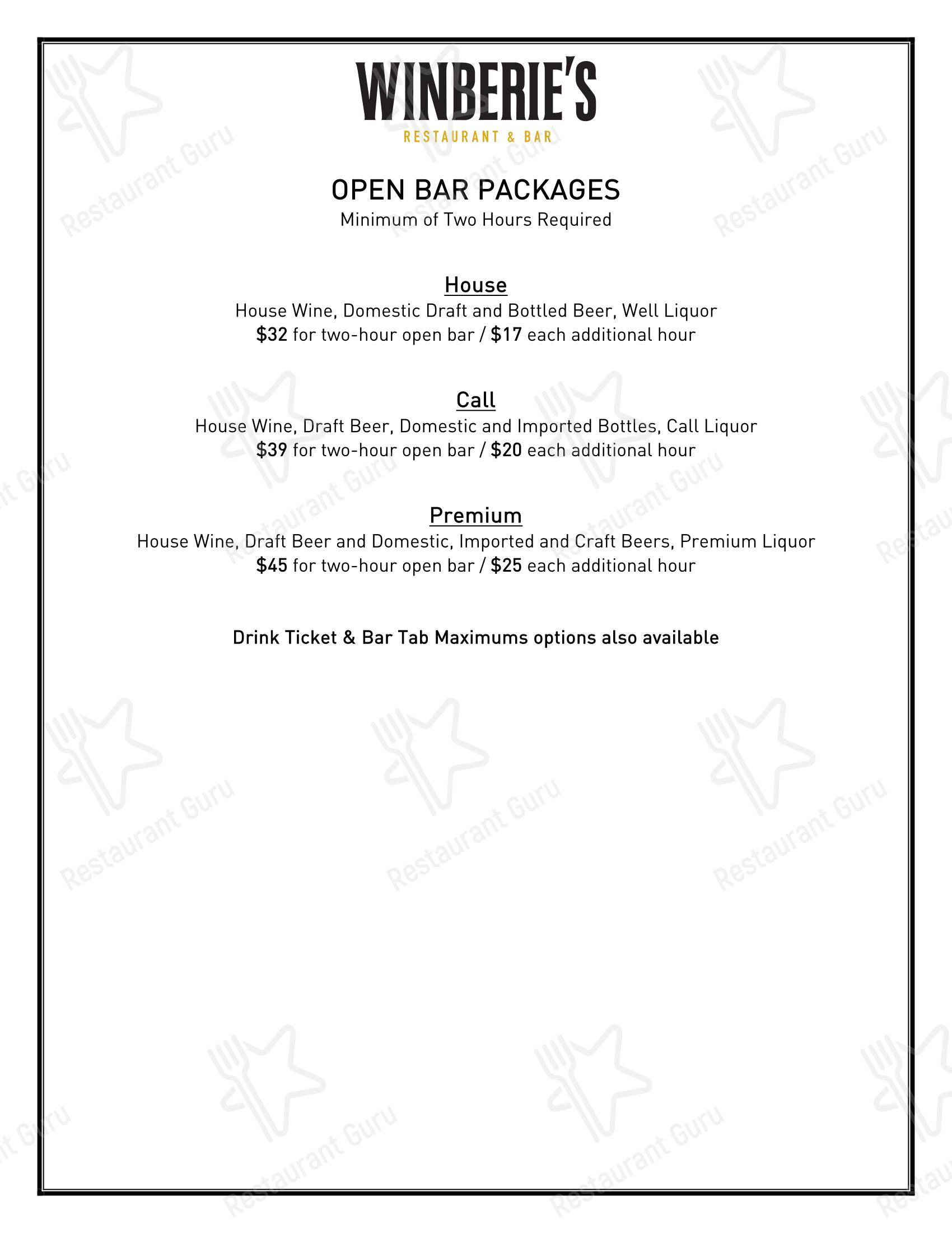 Winberie's Restaurant & Bar в Саммите - Wine Menu